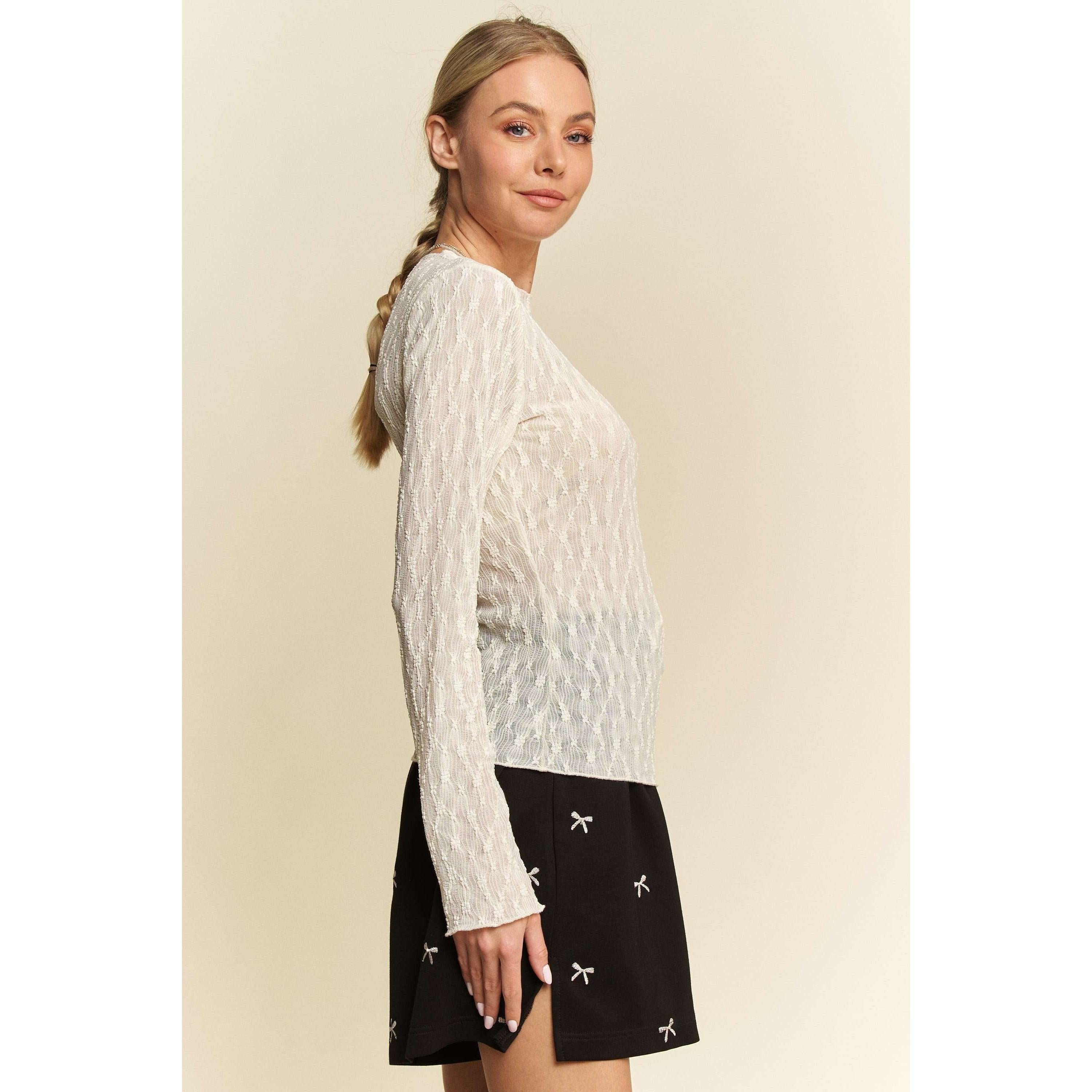 Sheer Embroidered Detail Lace Top || Cream