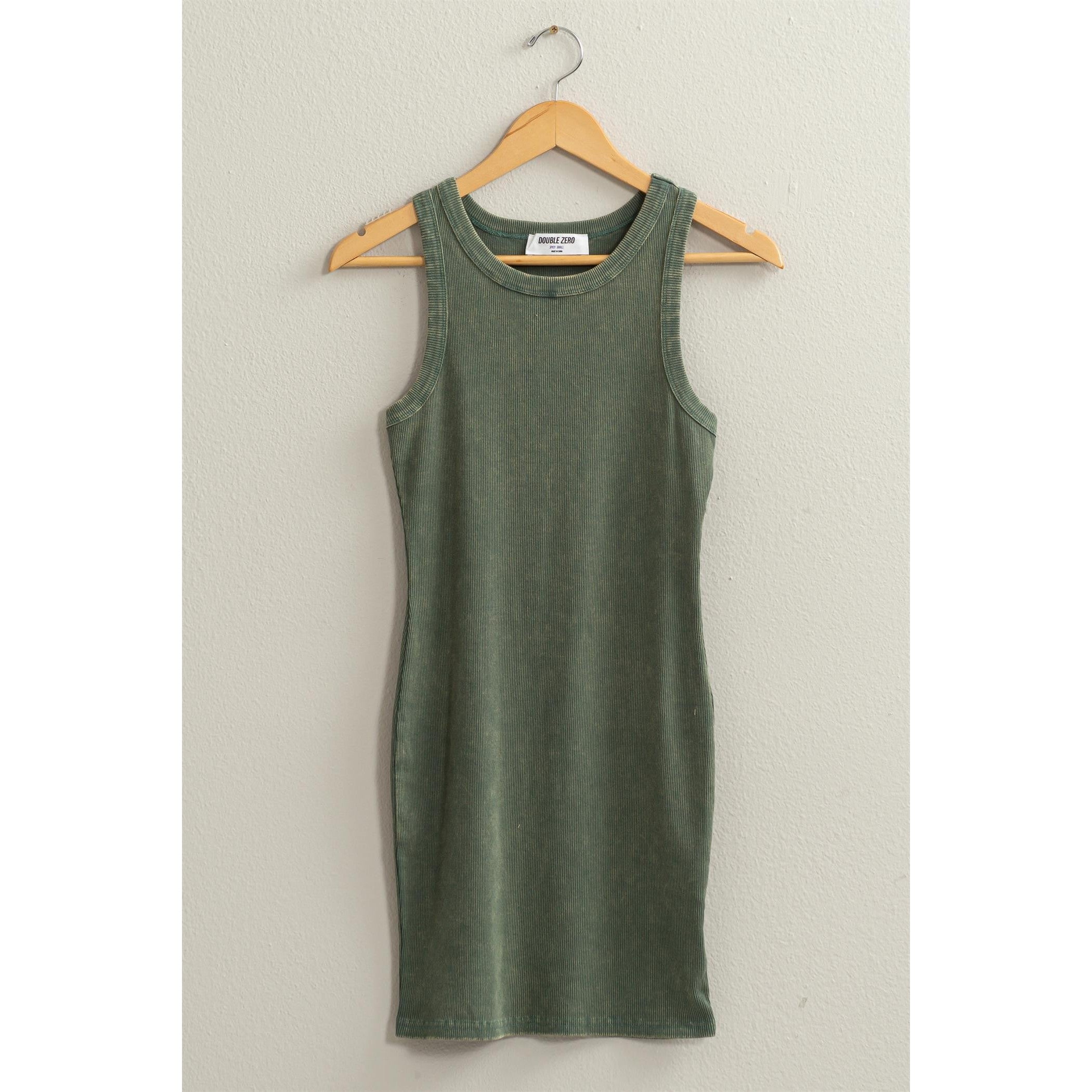 Ribbed Bodycon Dress || Gray Green