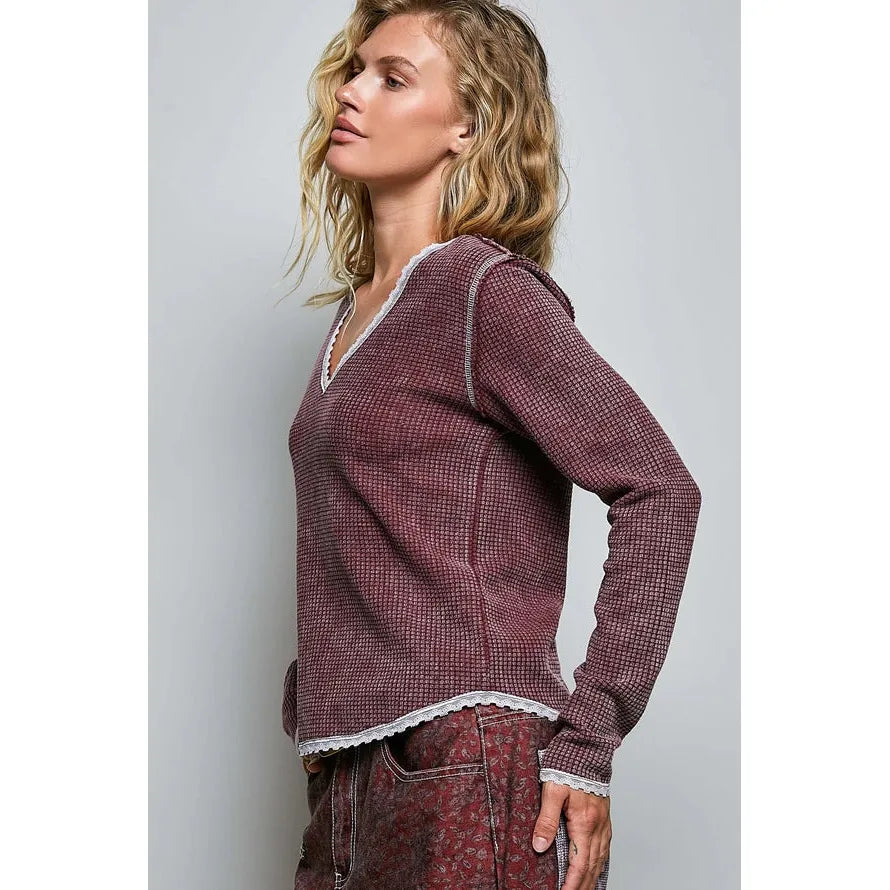 Thermal with Lace Trim || Burgundy