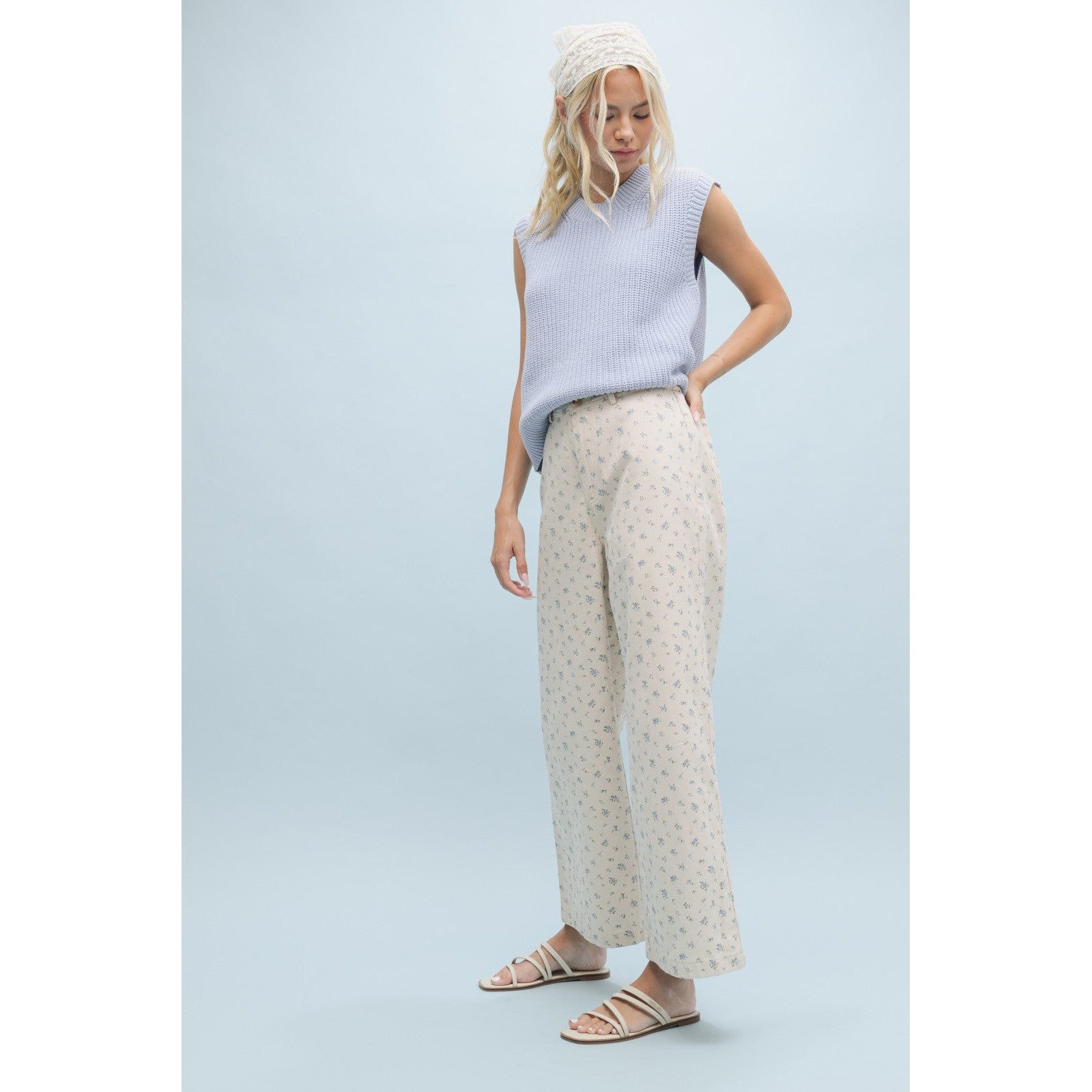 Floral Pants || Taupe/Blue