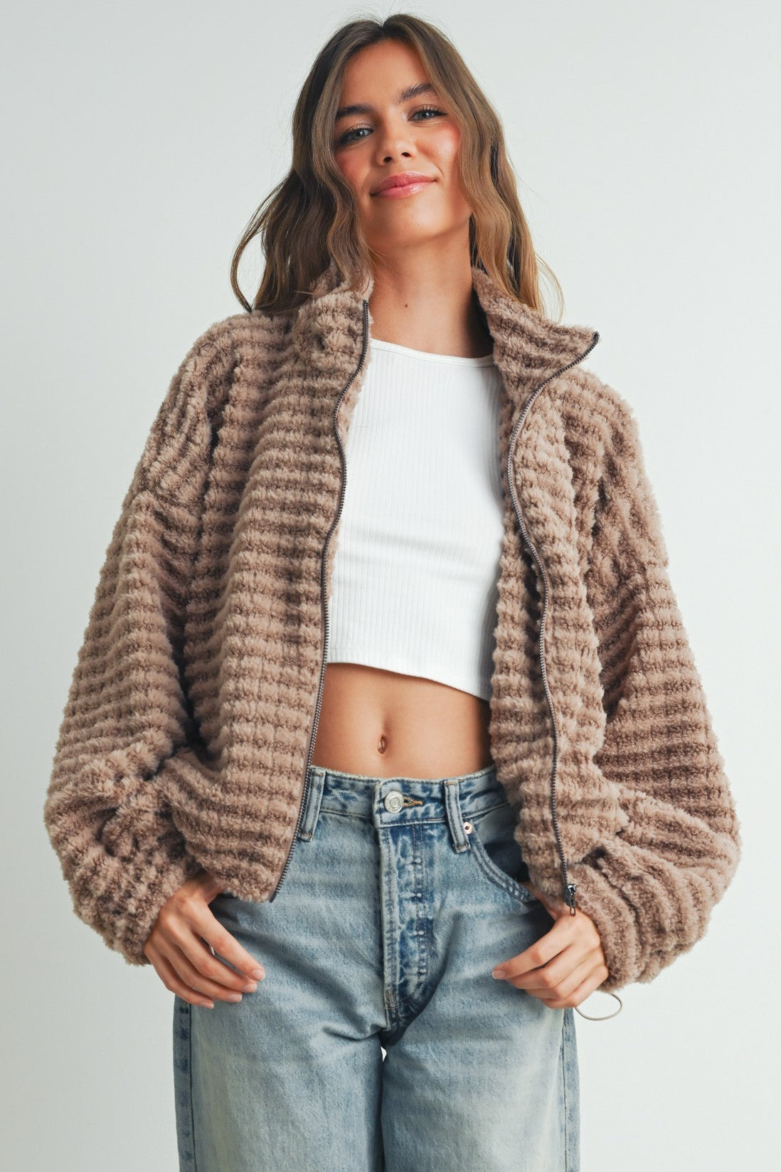 stripped fluffy jacket