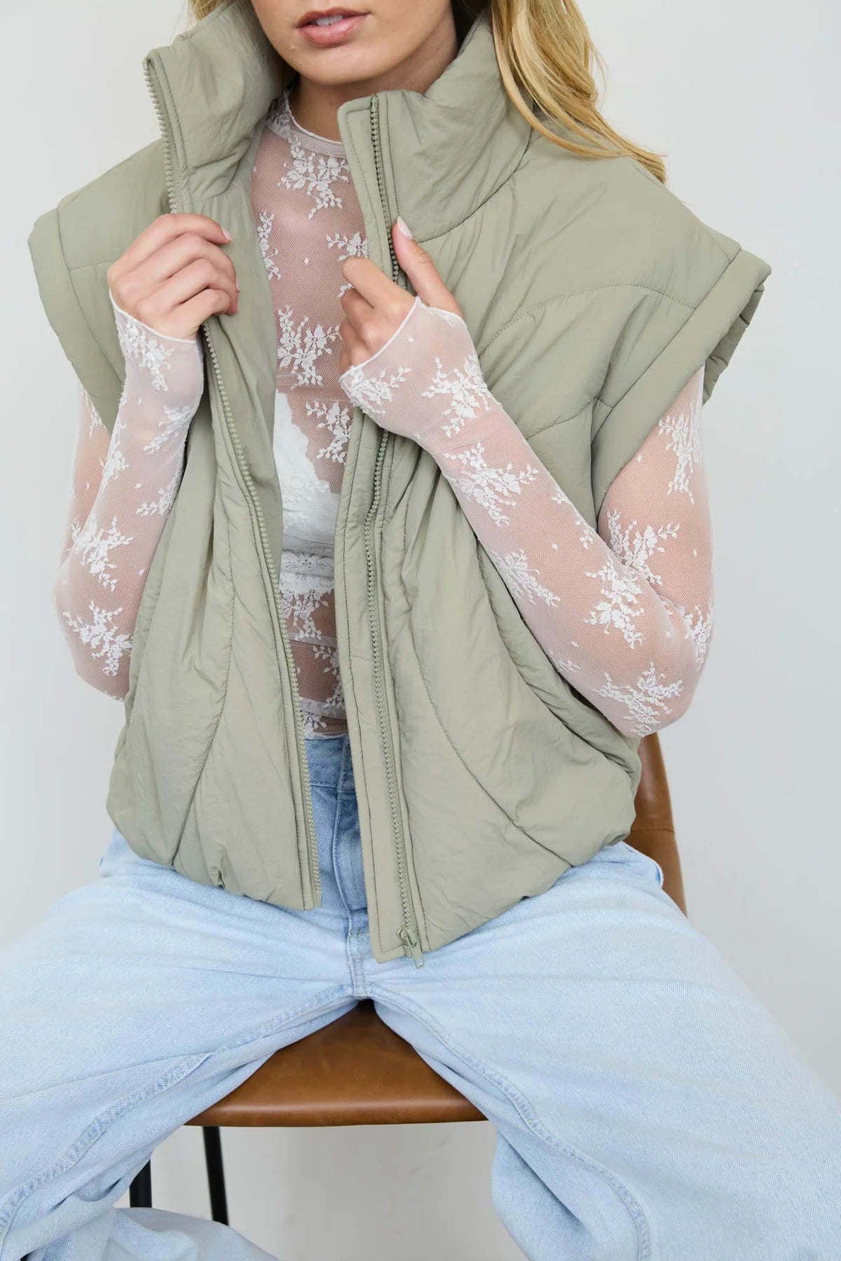 Quilted Mock Neck Puffer Vest