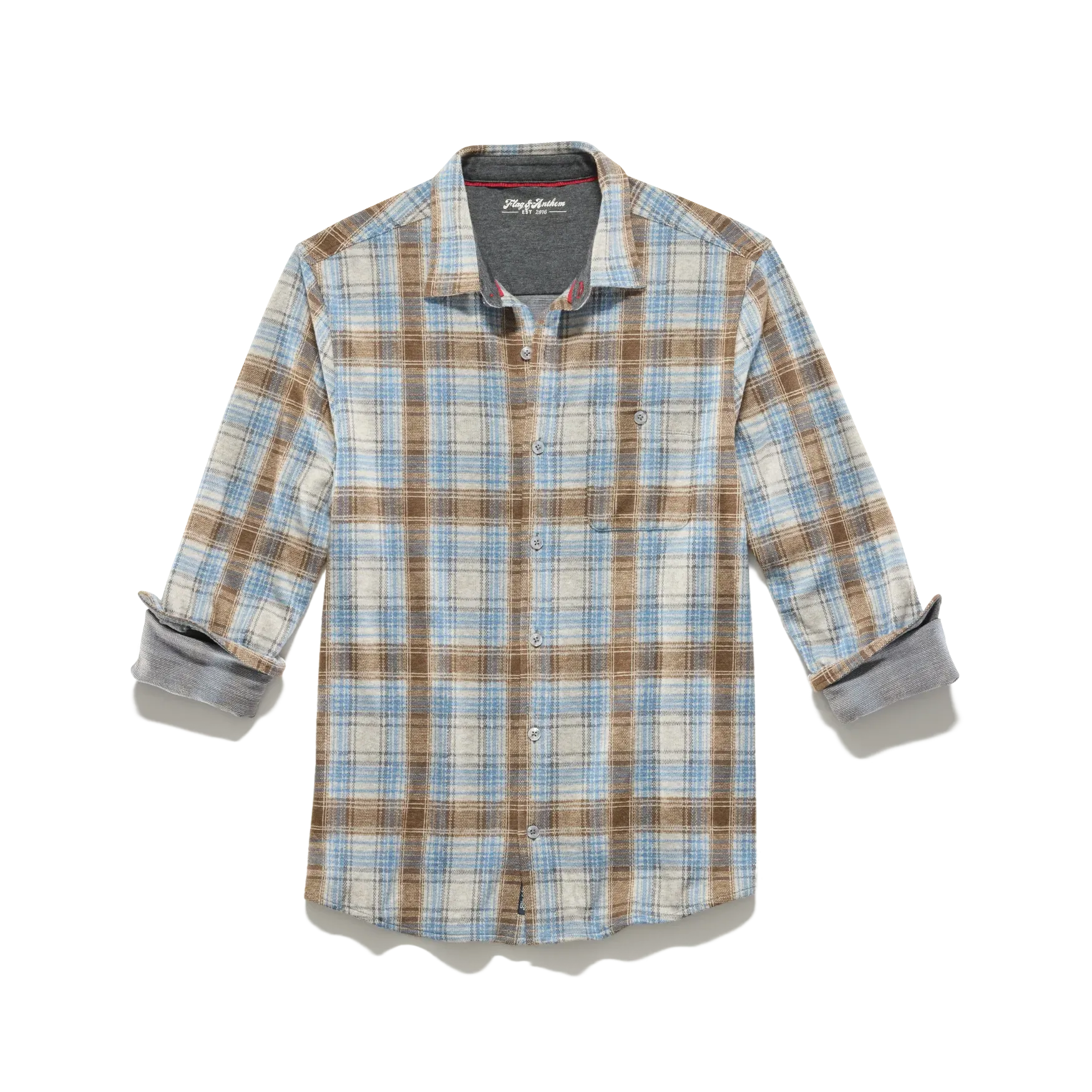Flag & Anthem Luxton Hero Knit Flannel Shirt || Brown/Tan/Blue