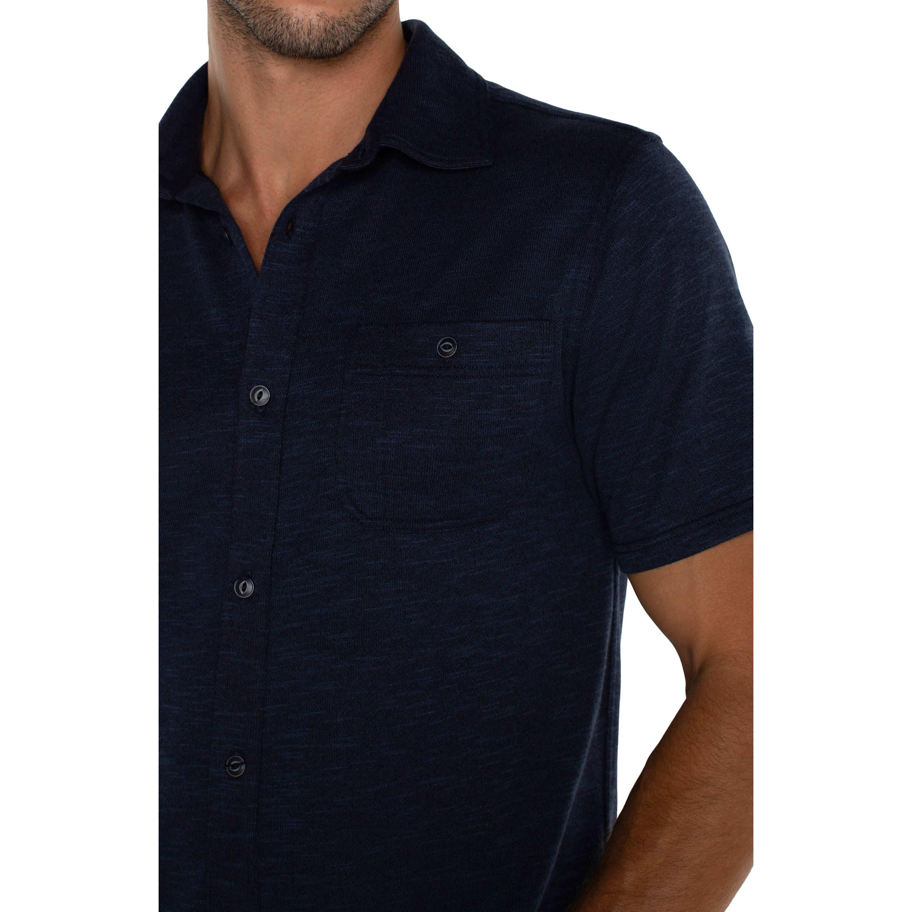 Liverpool Button Up Short Sleeve Shirt || Navy Blue Multi