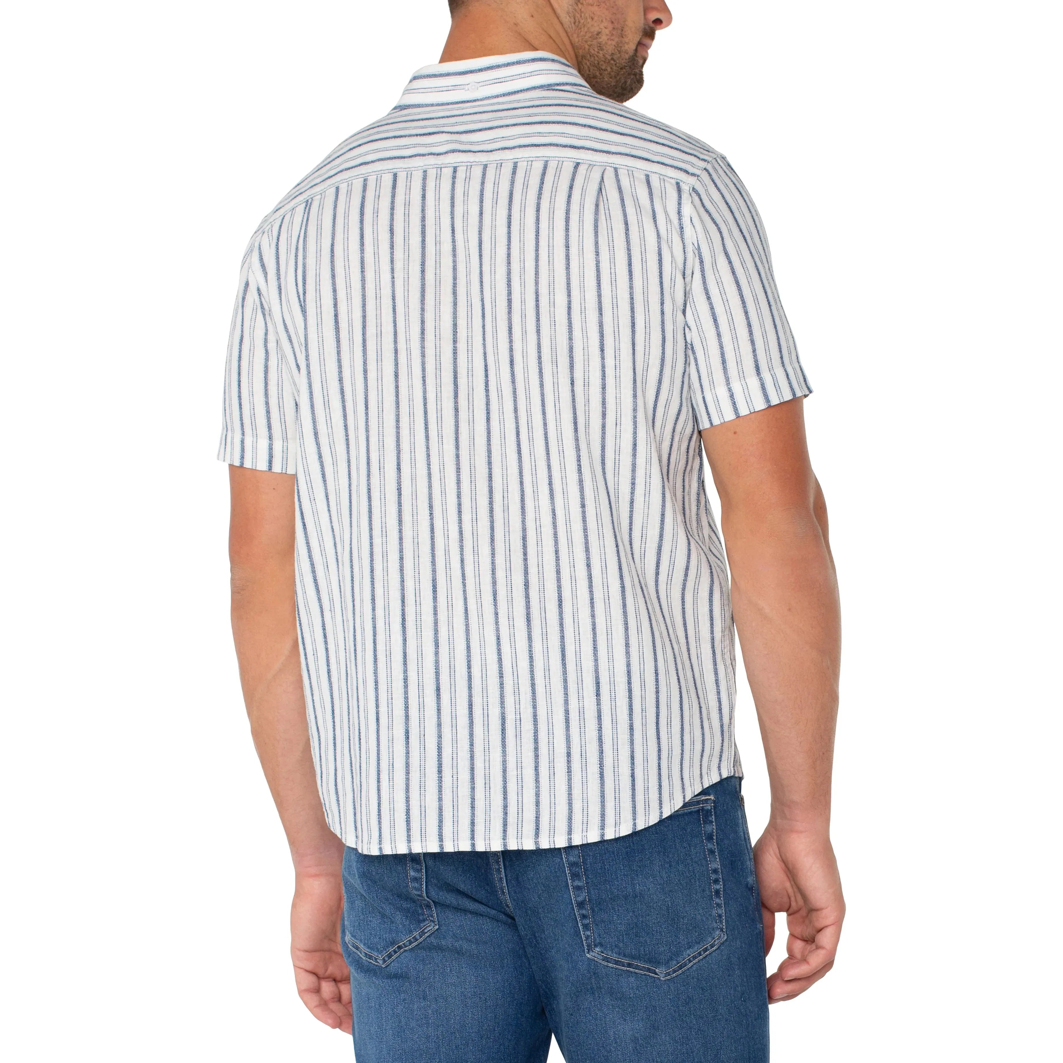 Liverpool Short Sleeve Button Up Shirt || White/Navy