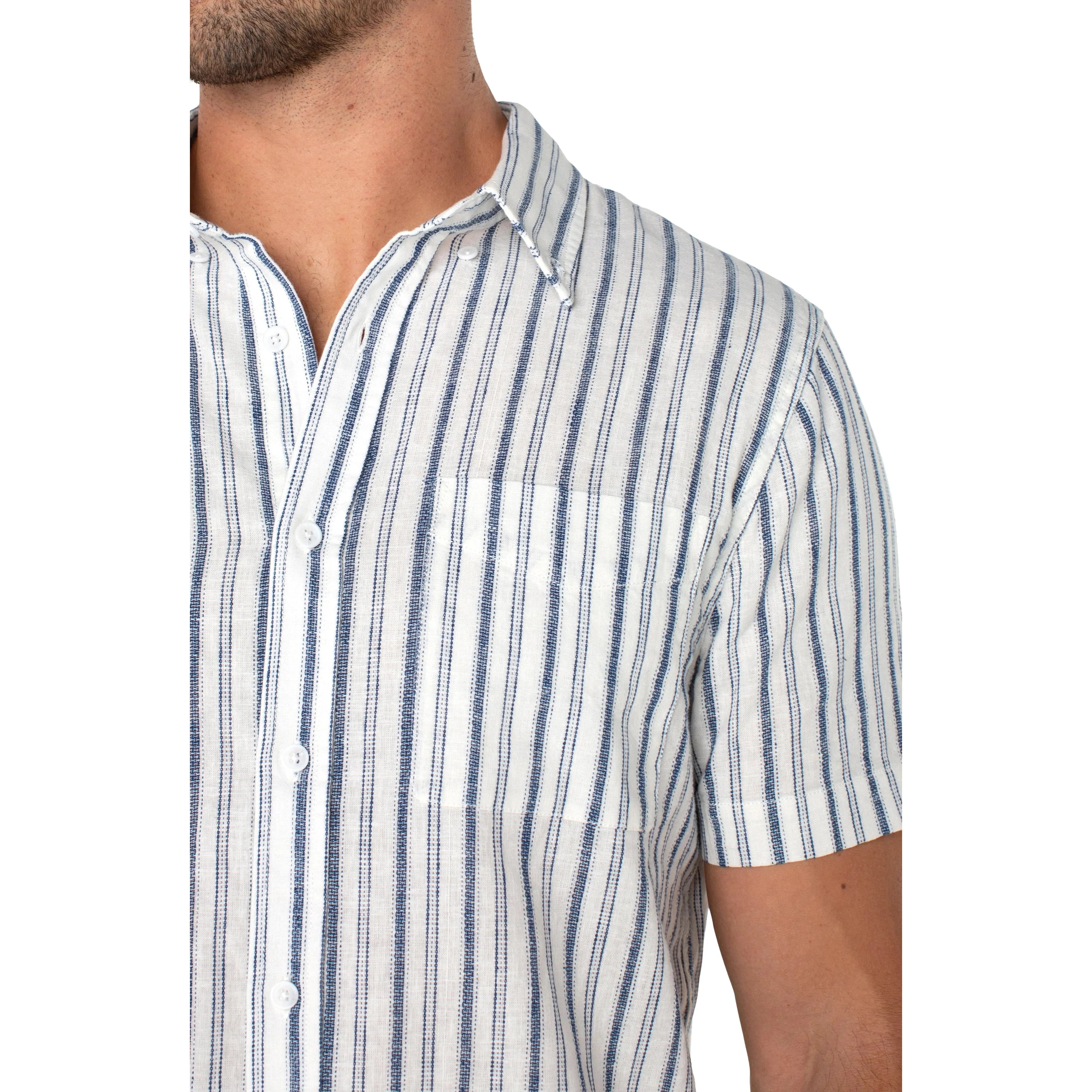 Liverpool Short Sleeve Button Up Shirt || White/Navy