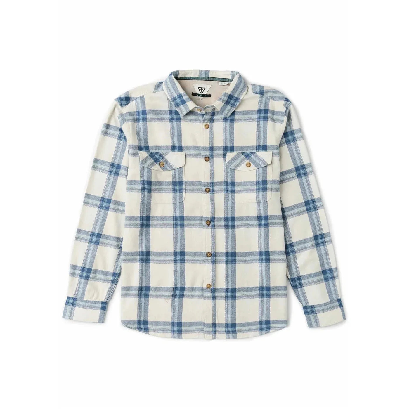 Visual blue and cream plaid flannel