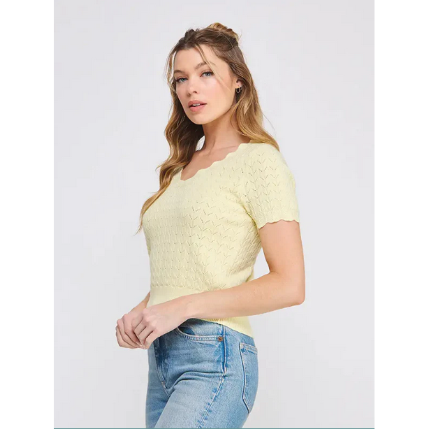 Pointelle Knit Scallop Sweater || Butter Yellow