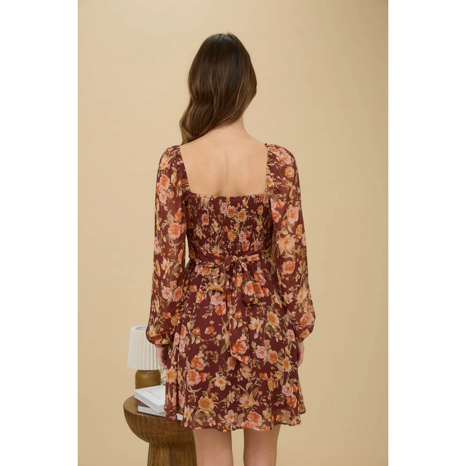 Floral Tie Back Dress || Burgundy