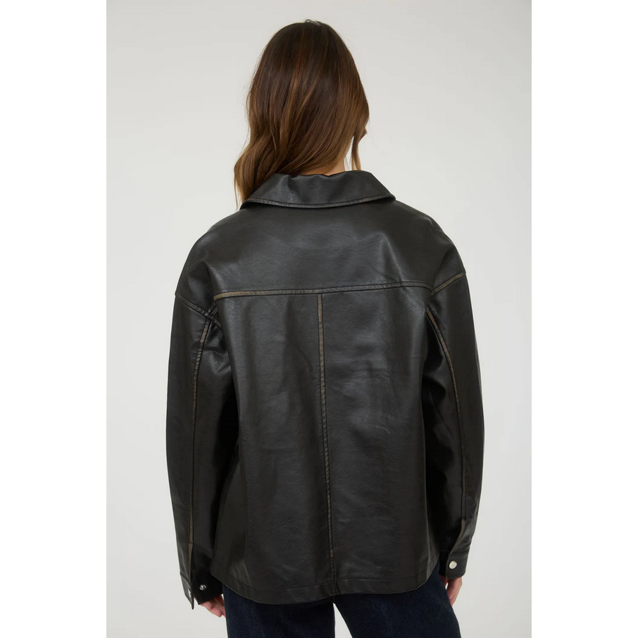 Washed Faux Leather Jacket || Black