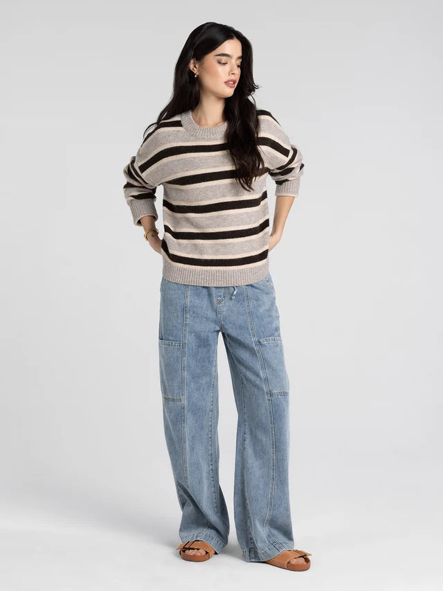 Thread & Supply Montgomery Sweater || Grey/Brown Stripe