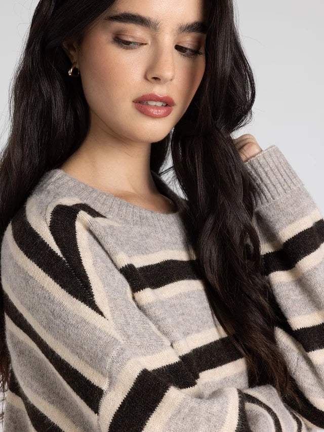 Thread & Supply Montgomery Sweater || Grey/Brown Stripe