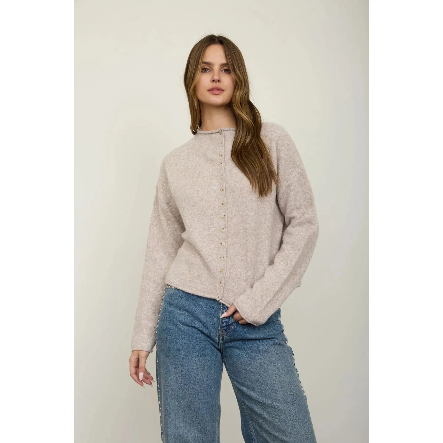 mockneck button up relaxed cardigan
