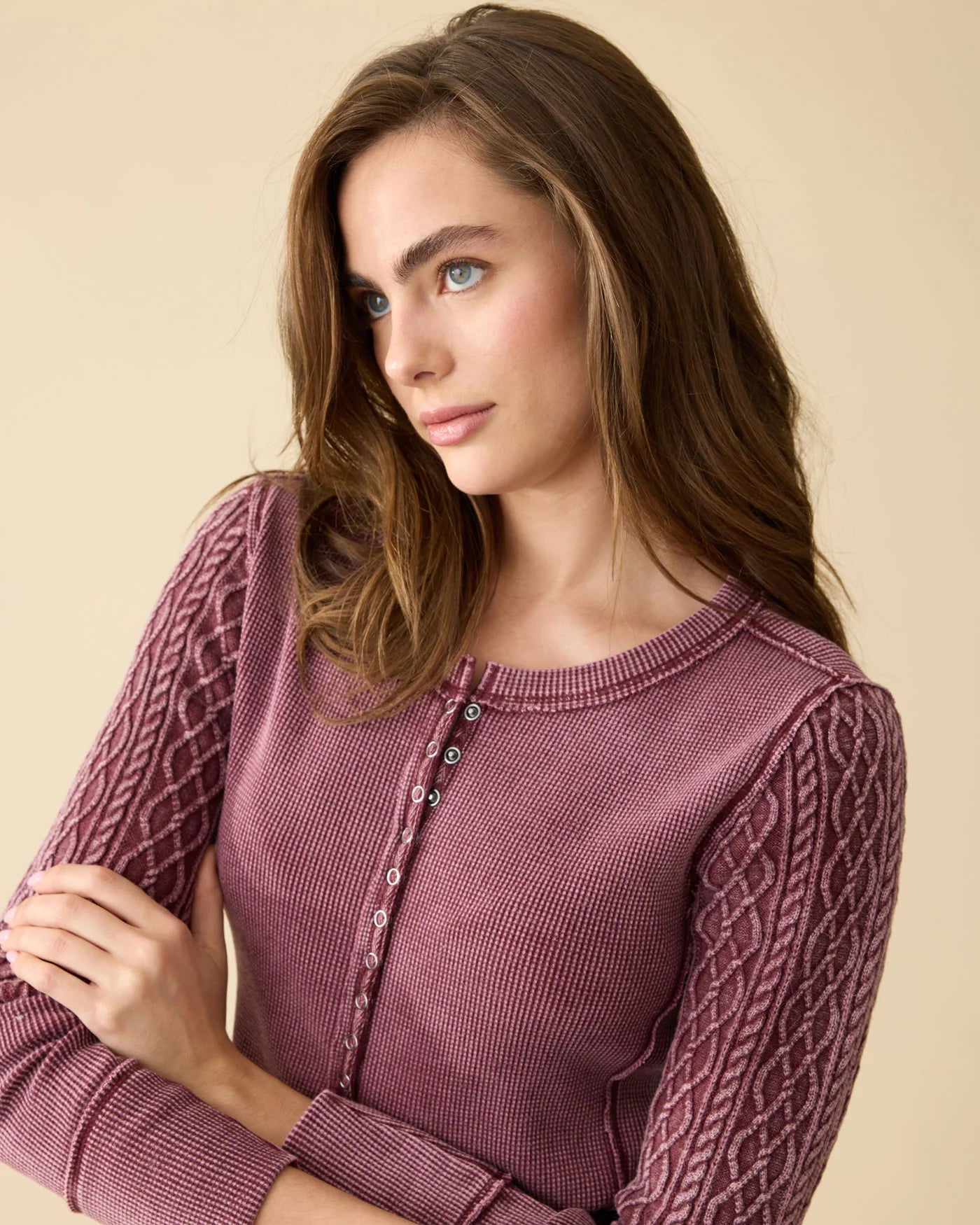 Flag & Athem Hattieville Mixed Media Cable Henley