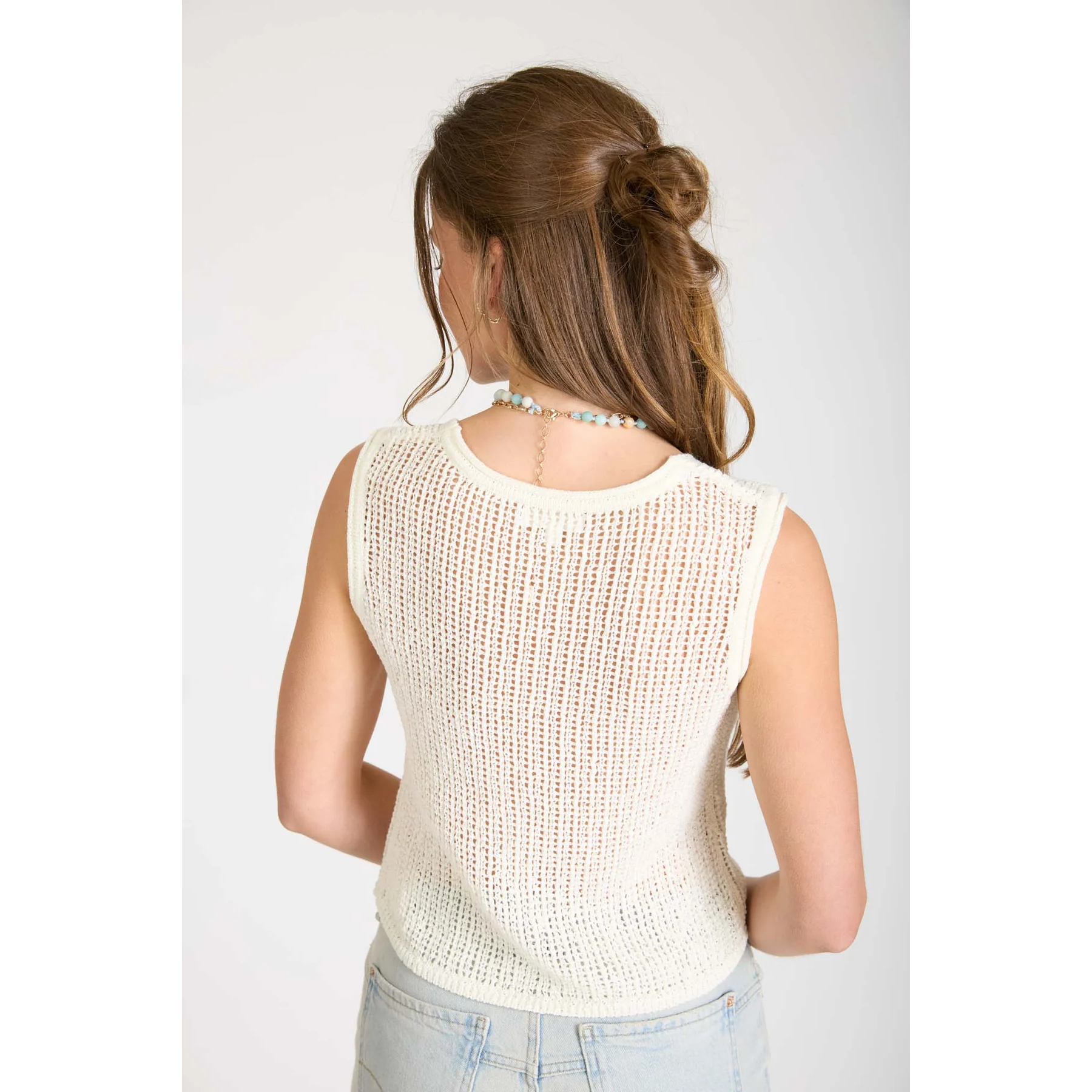 Crochet Knit Tie Front Vest || Ivory