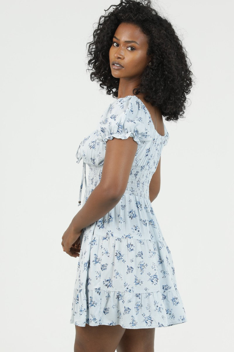 Floral Puff Sleeve Dress || Baby Blue