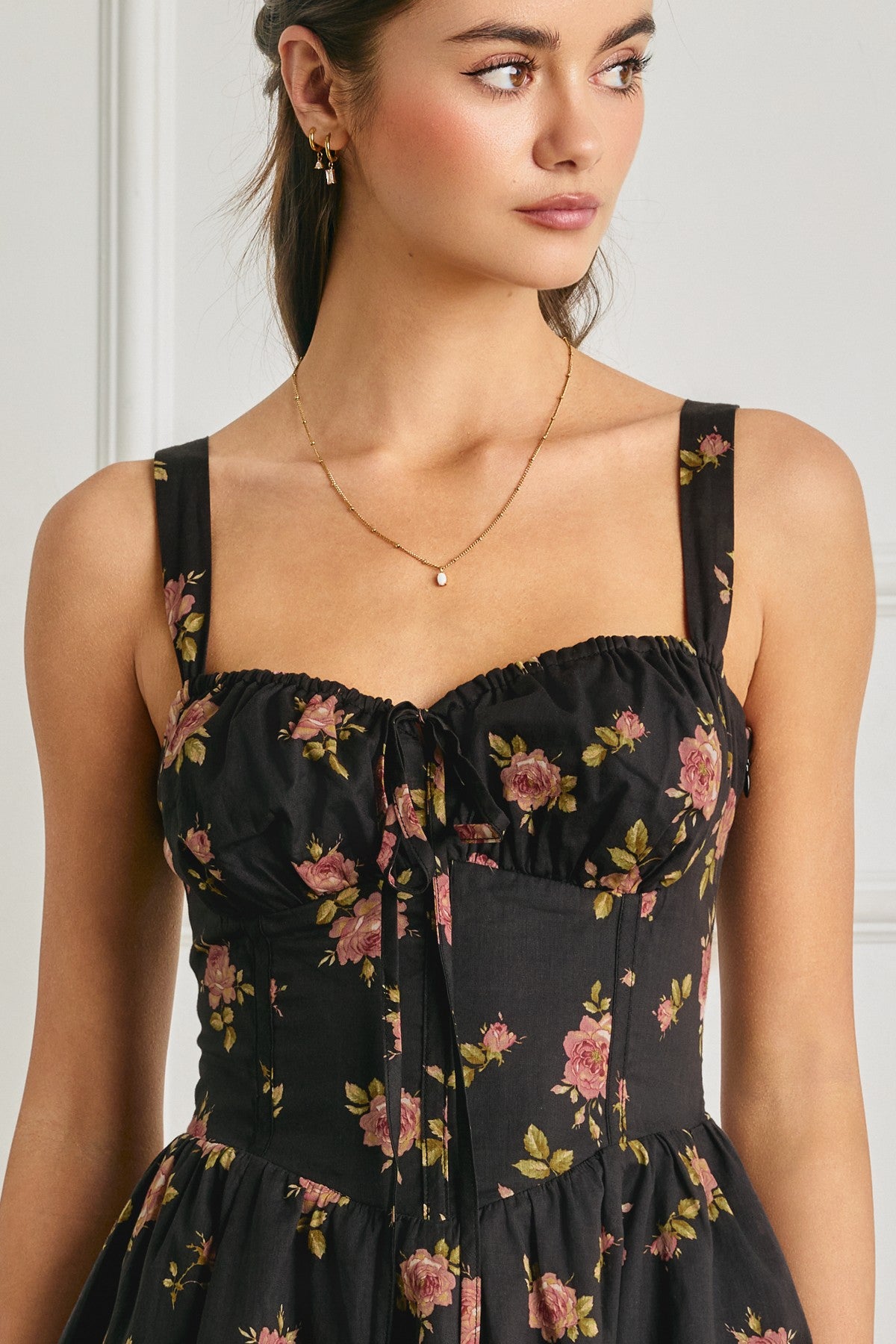 Floral Sweetheart Corset Mini Dress || Black Floral