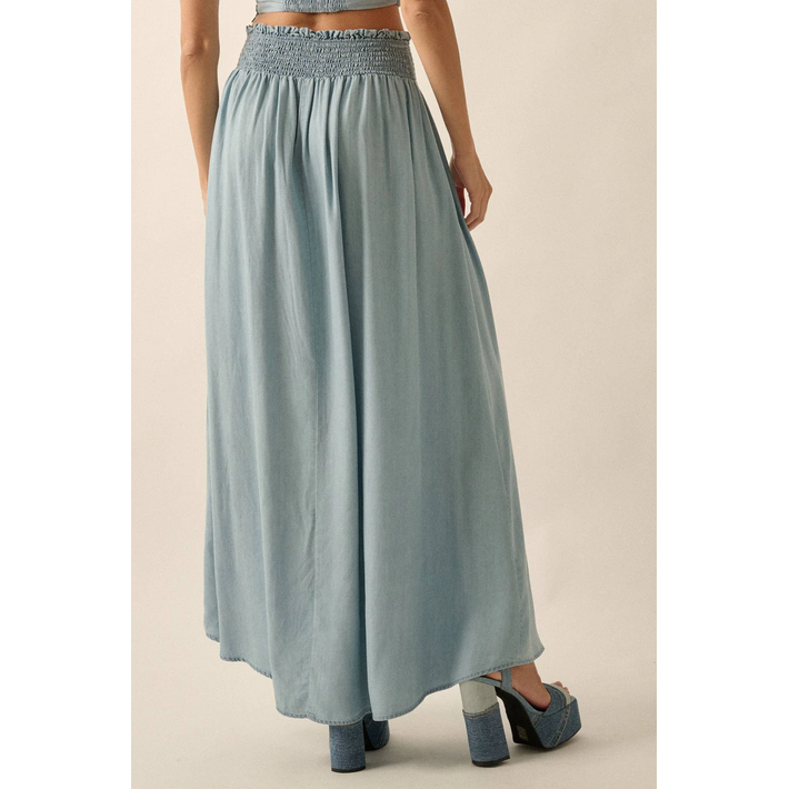 Chambray Button-Front Maxi Skirt