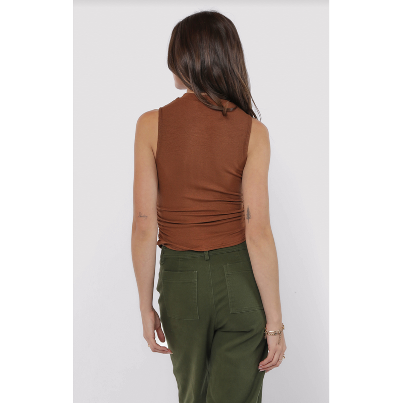Elan Mock Neck Ruched Tank || Brown