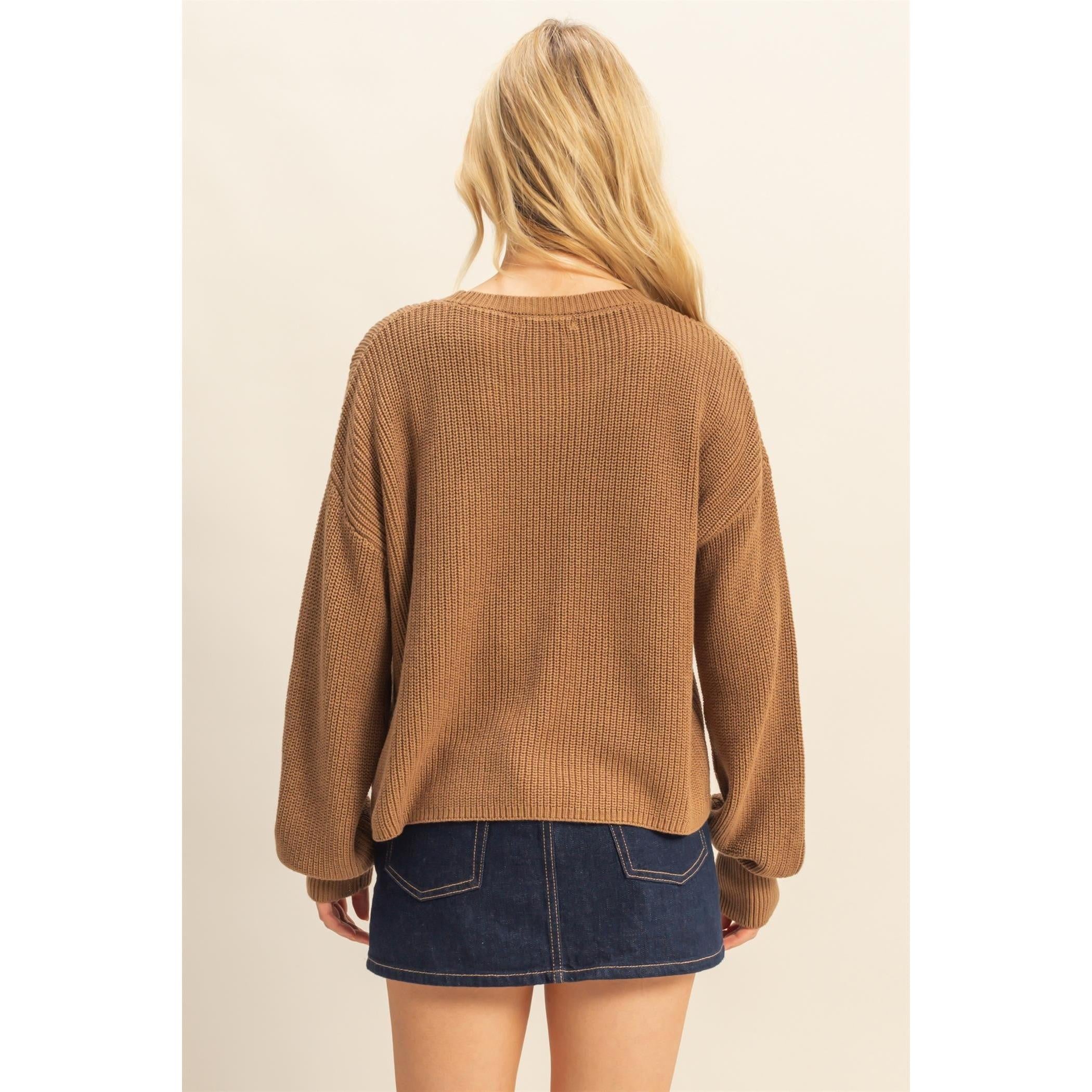Crew Neck Pocket Sweater || Camel