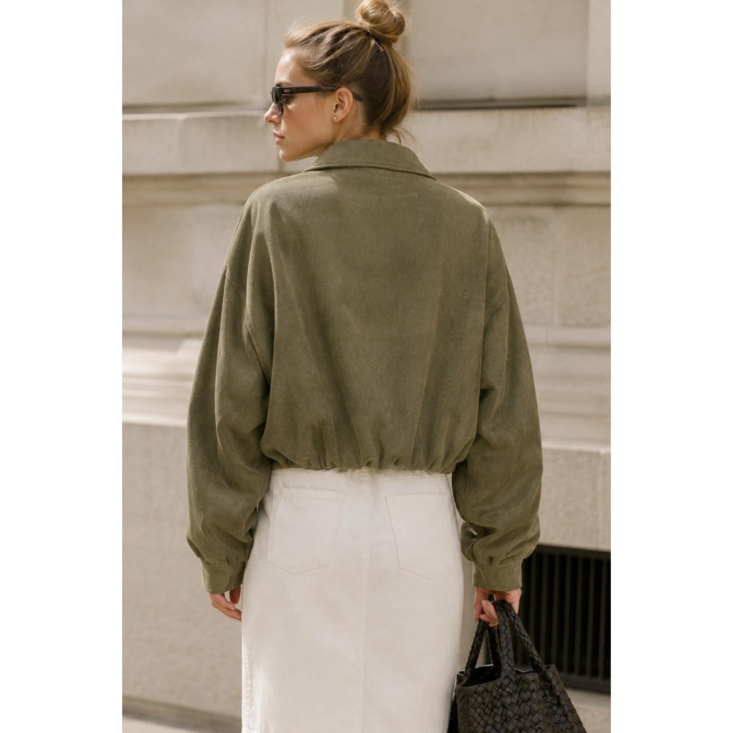 Faux Suede Jacket || Olive