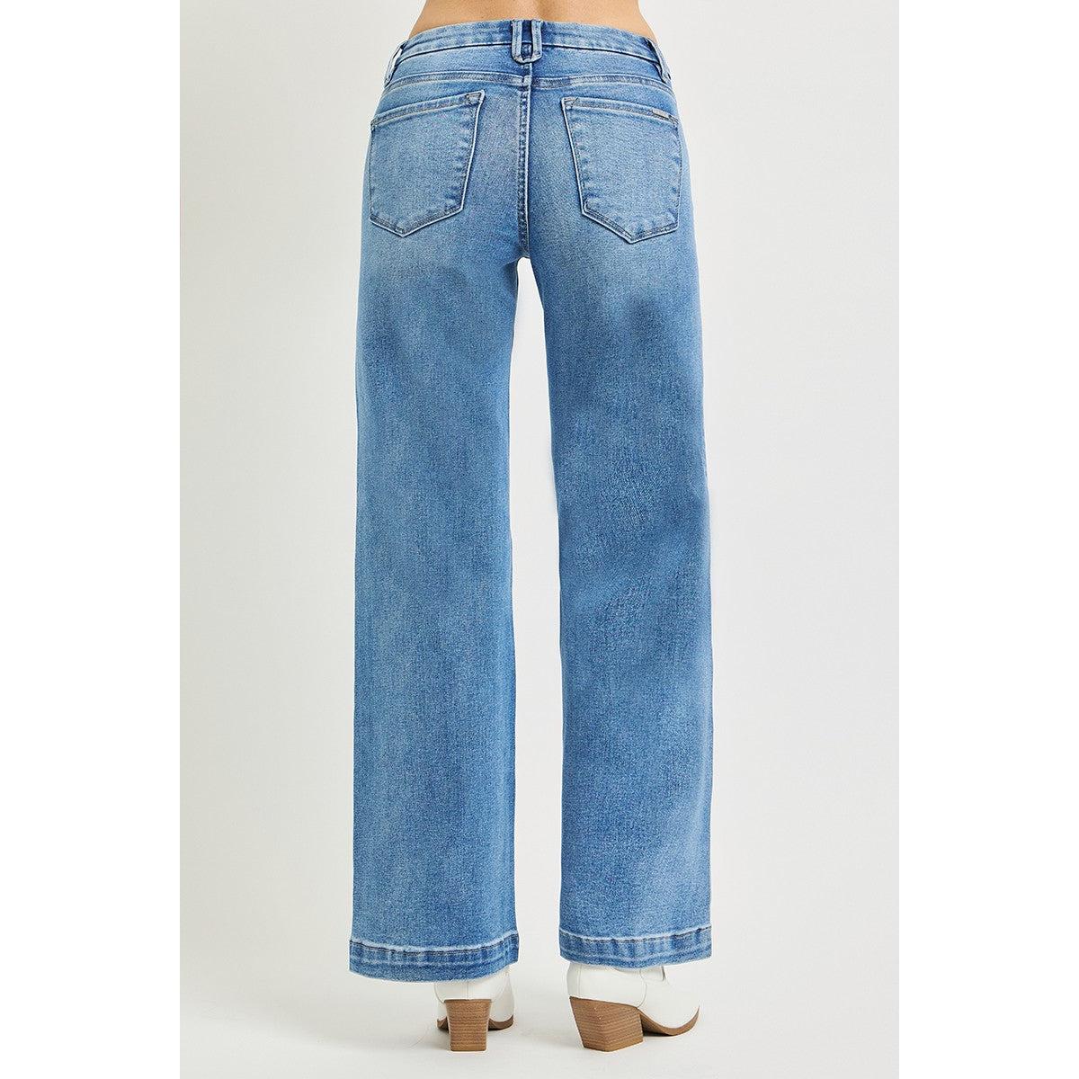 Risen Tummy Control Mid Rise Wide Leg Jeans
