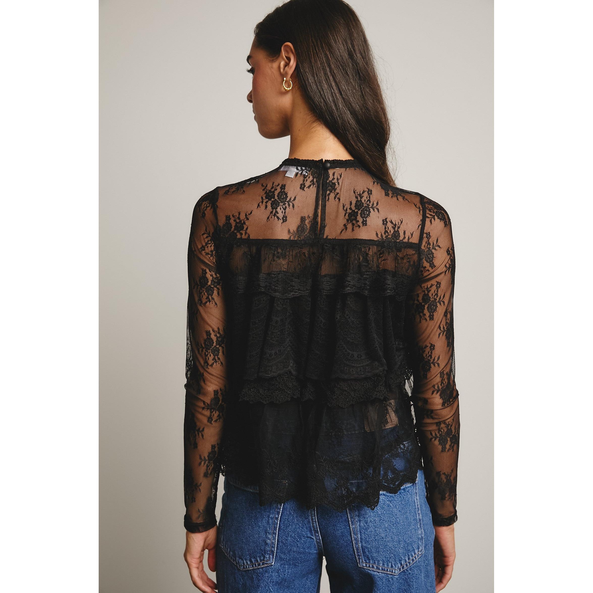 Lace Ruffle Top || Black