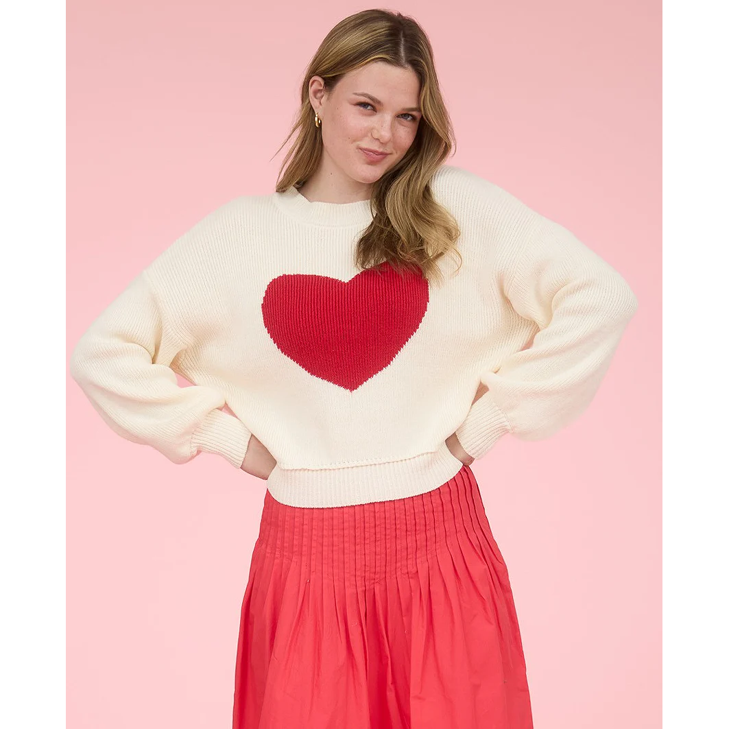 Cream Jacquard Sweater with Red heart
