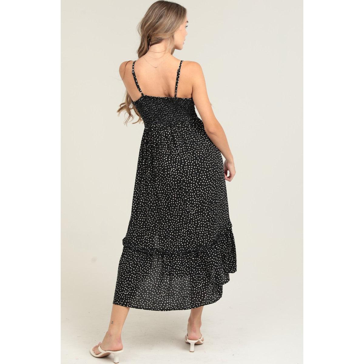 Polka Dot Lace Trim Maxi Dress || Black