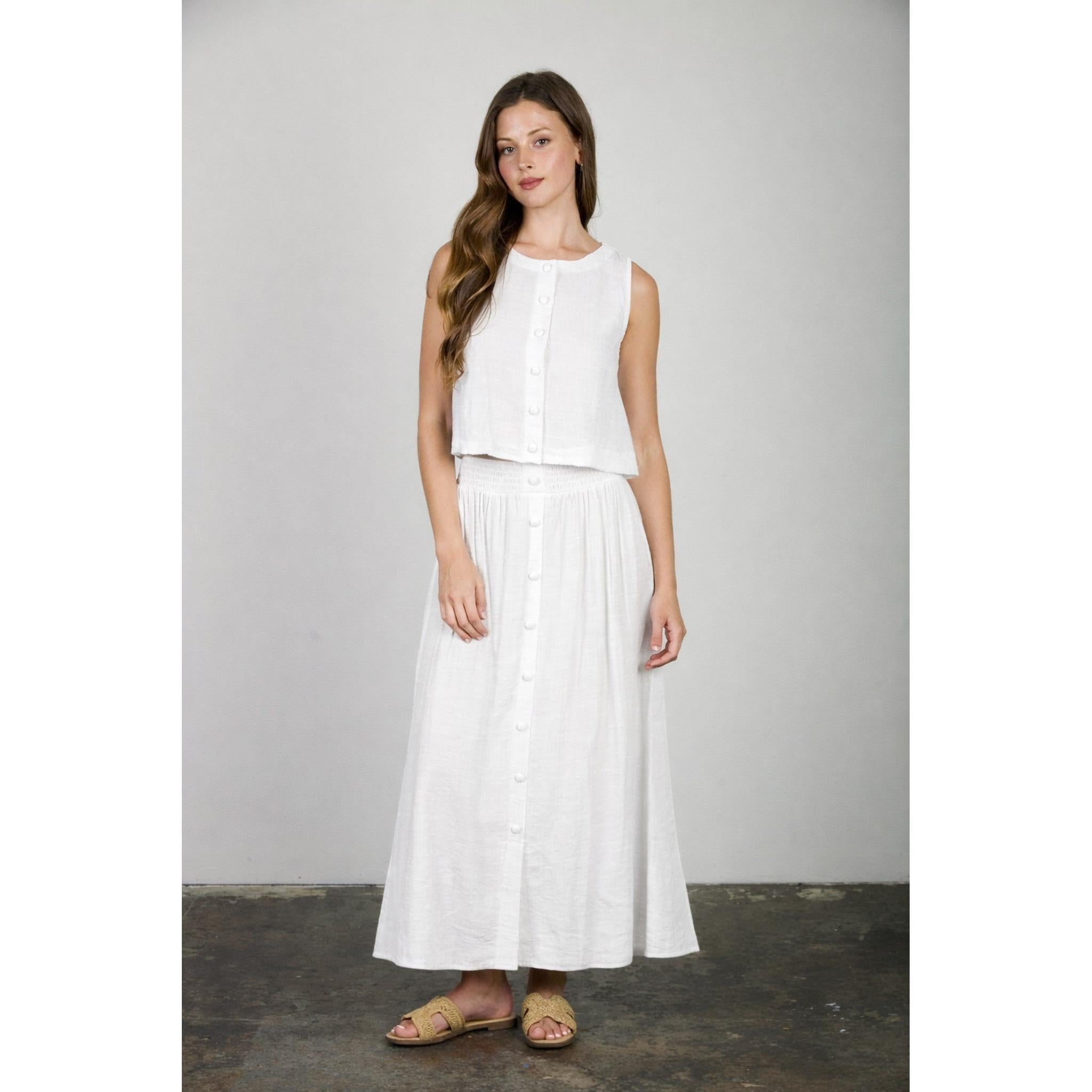 white smocked wast maxi skirt