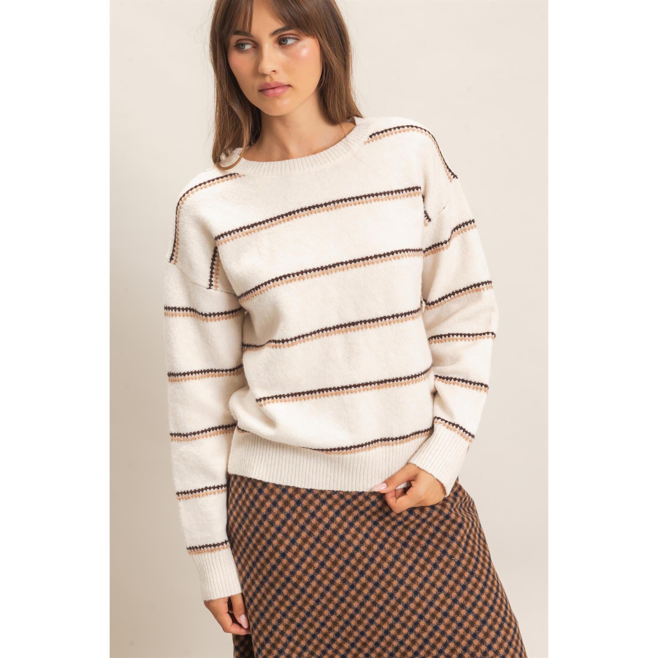 Cozy neutral striped sweater