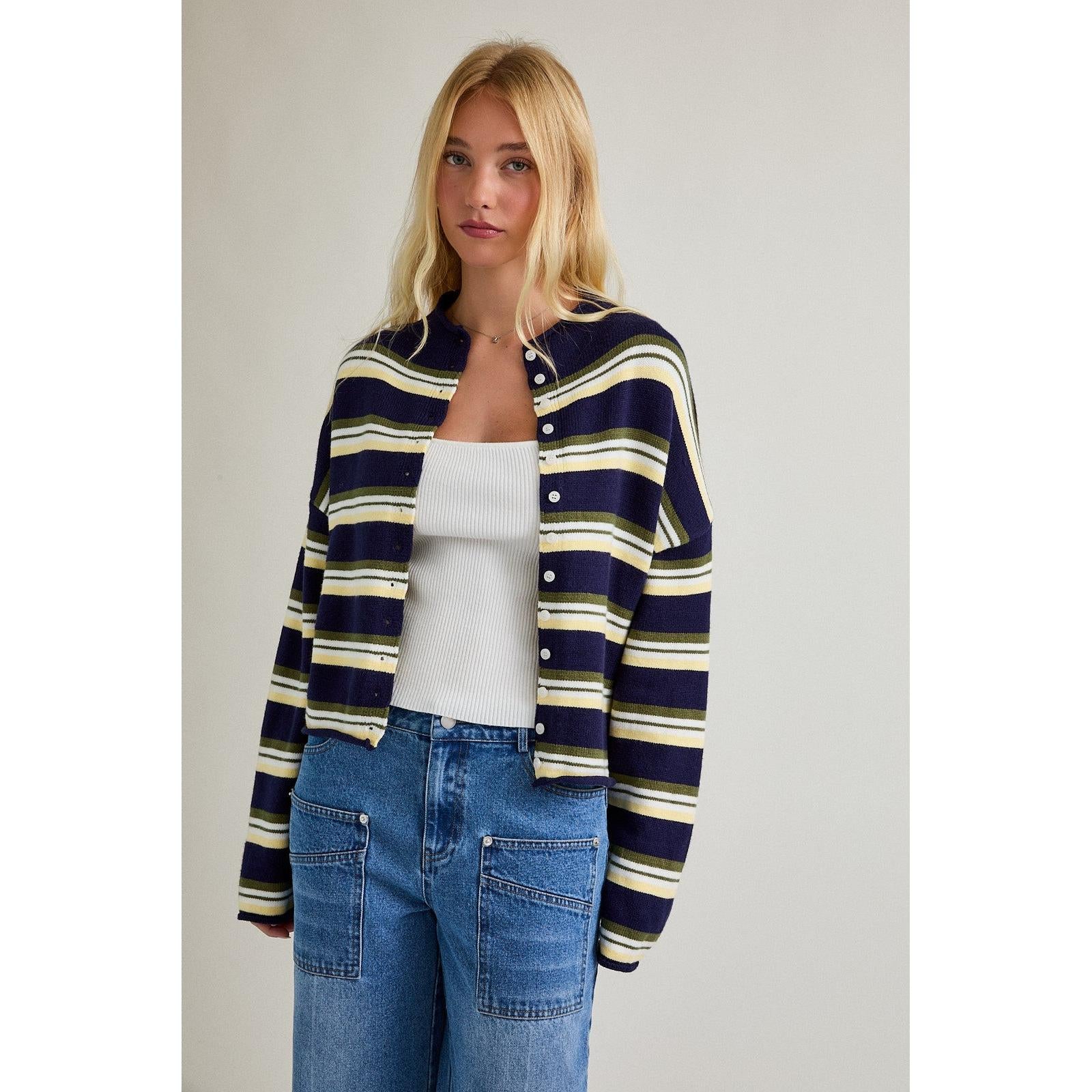 Roll Hem Striped Cardigan