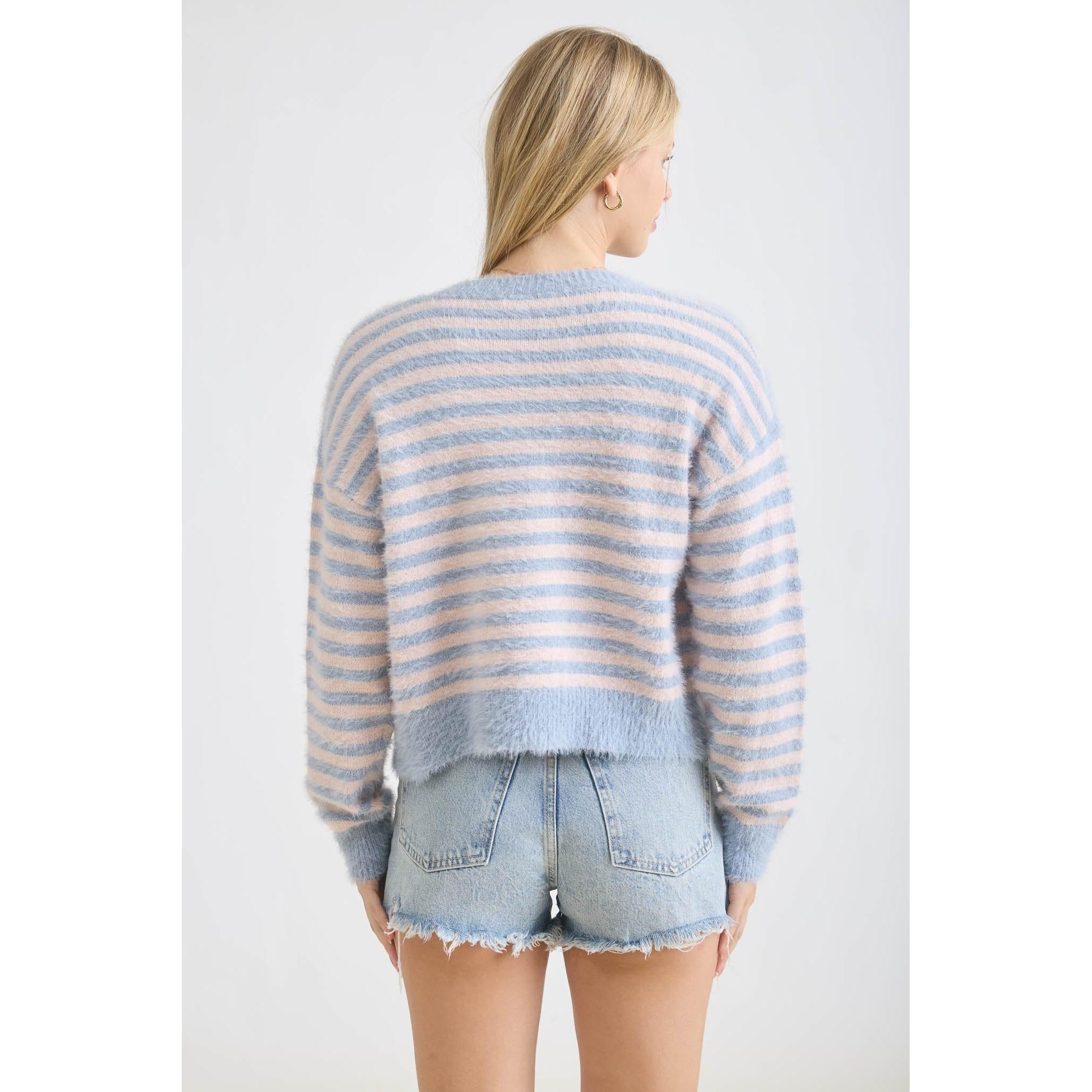 Stripe Button Down Fuzzy Knit Cardigan || Pink/Blue