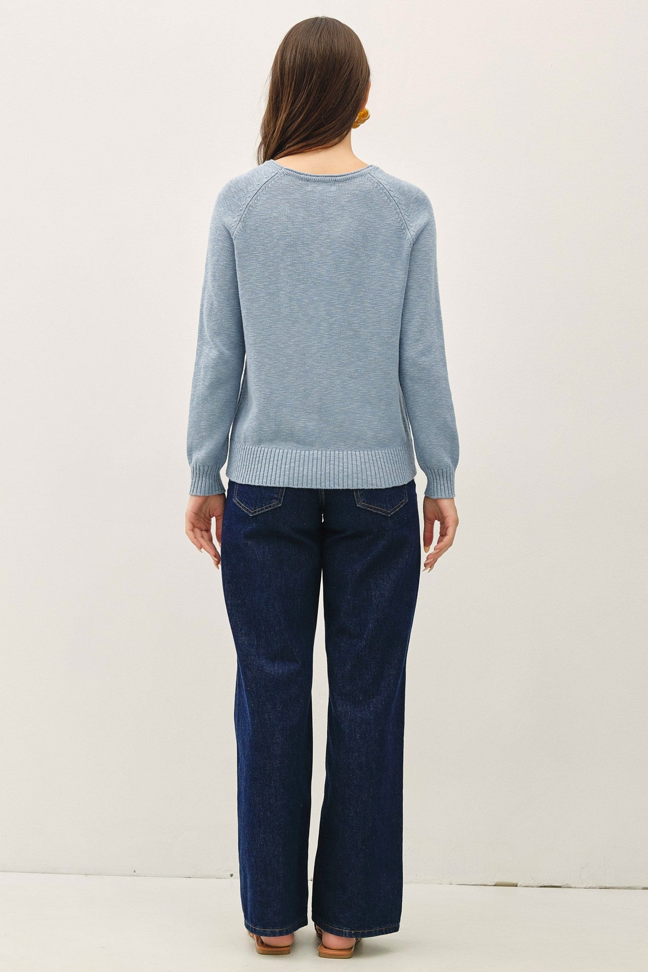 Sleeve Slub Pullover Sweater || Slate Blue
