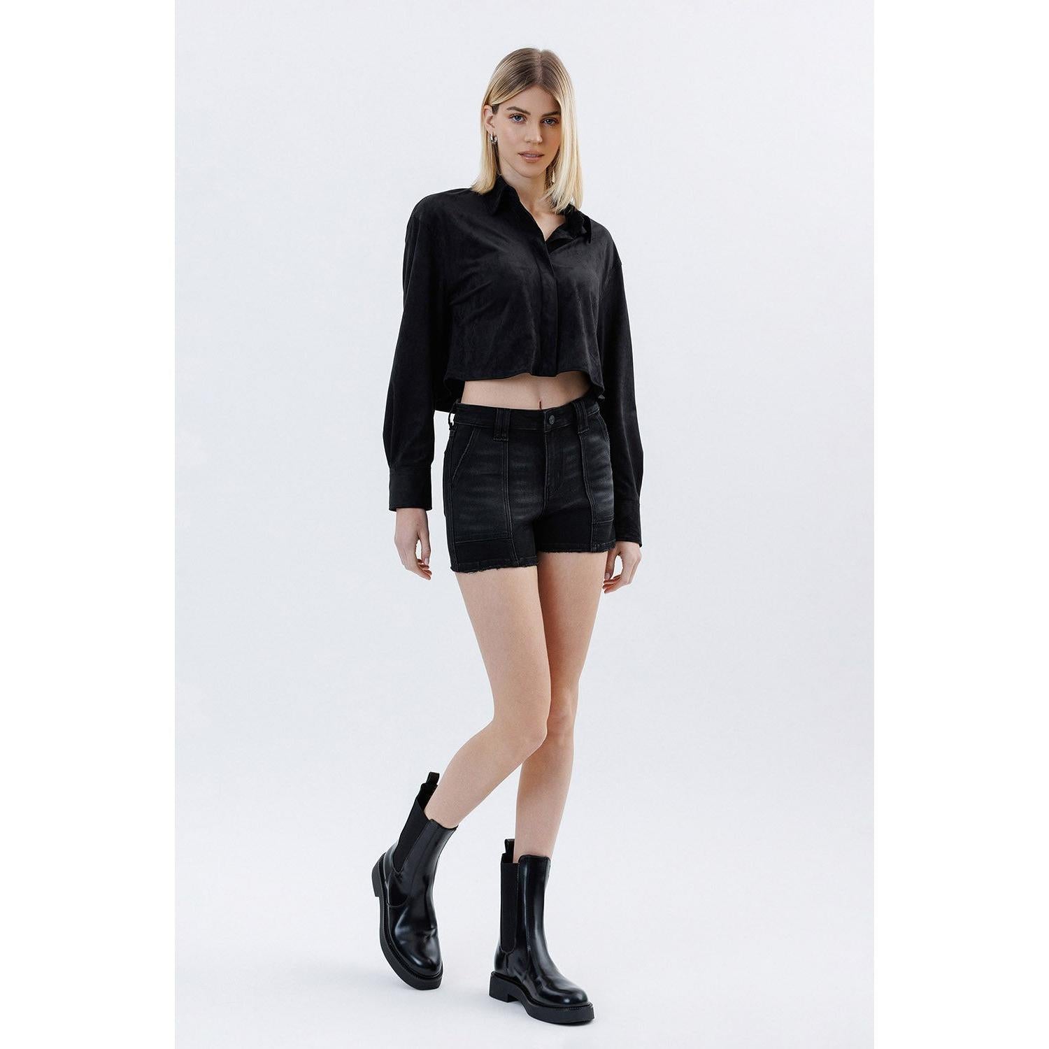 Lovervet High Rise Utility Pocket Denim Shorts || Black