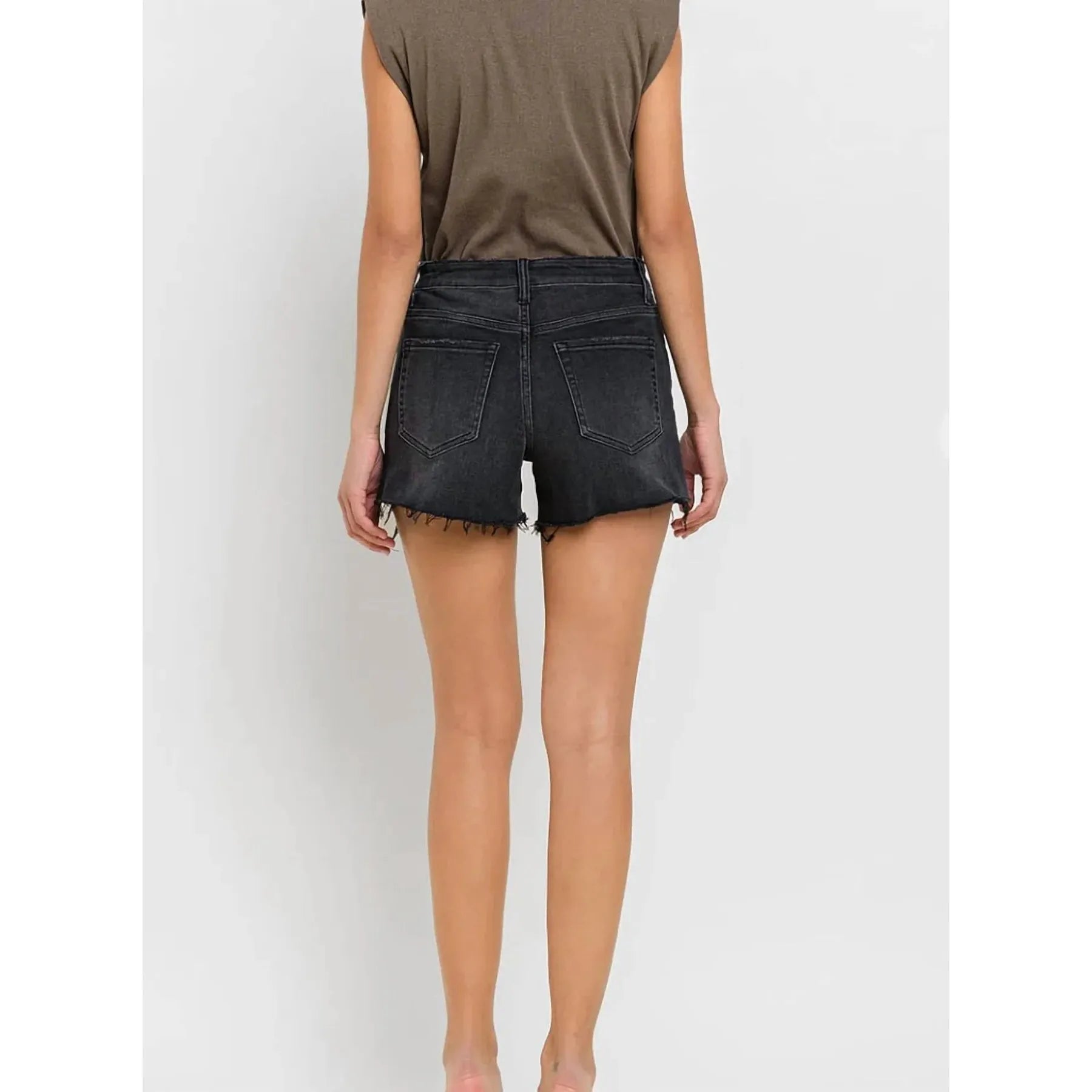 Vervet High Rise Side Slit Raw Hem Short || Washed Black