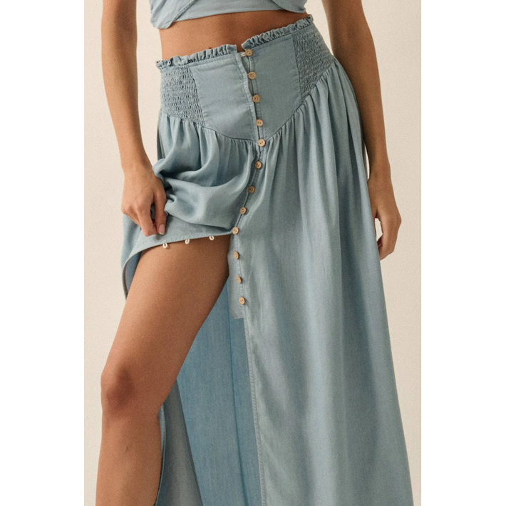 Chambray Button-Front Maxi Skirt