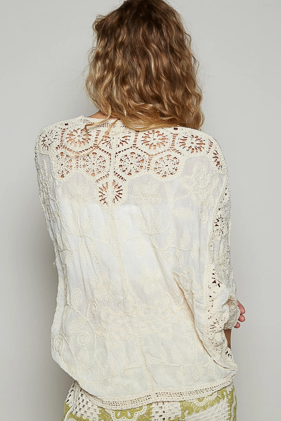 V-Neck Crochet Cardigan || Natural