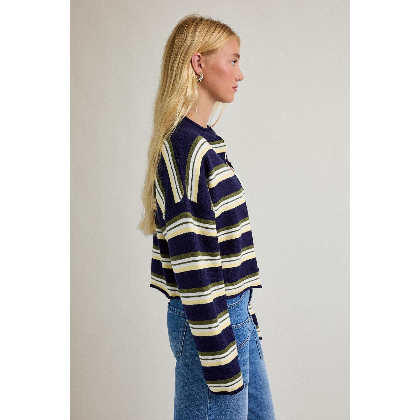 Roll Hem Striped Cardigan