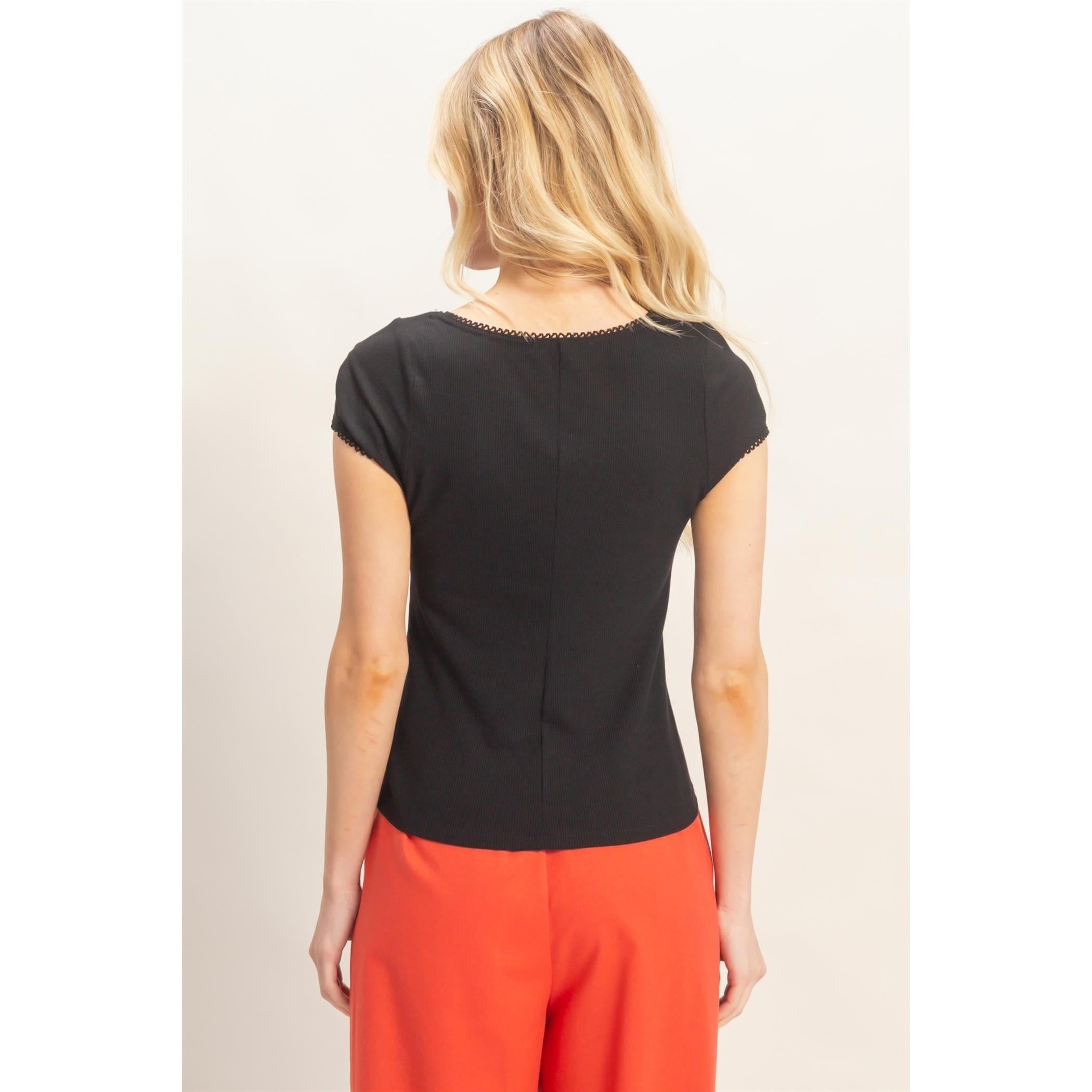 Button Up Ribbed Top || Black