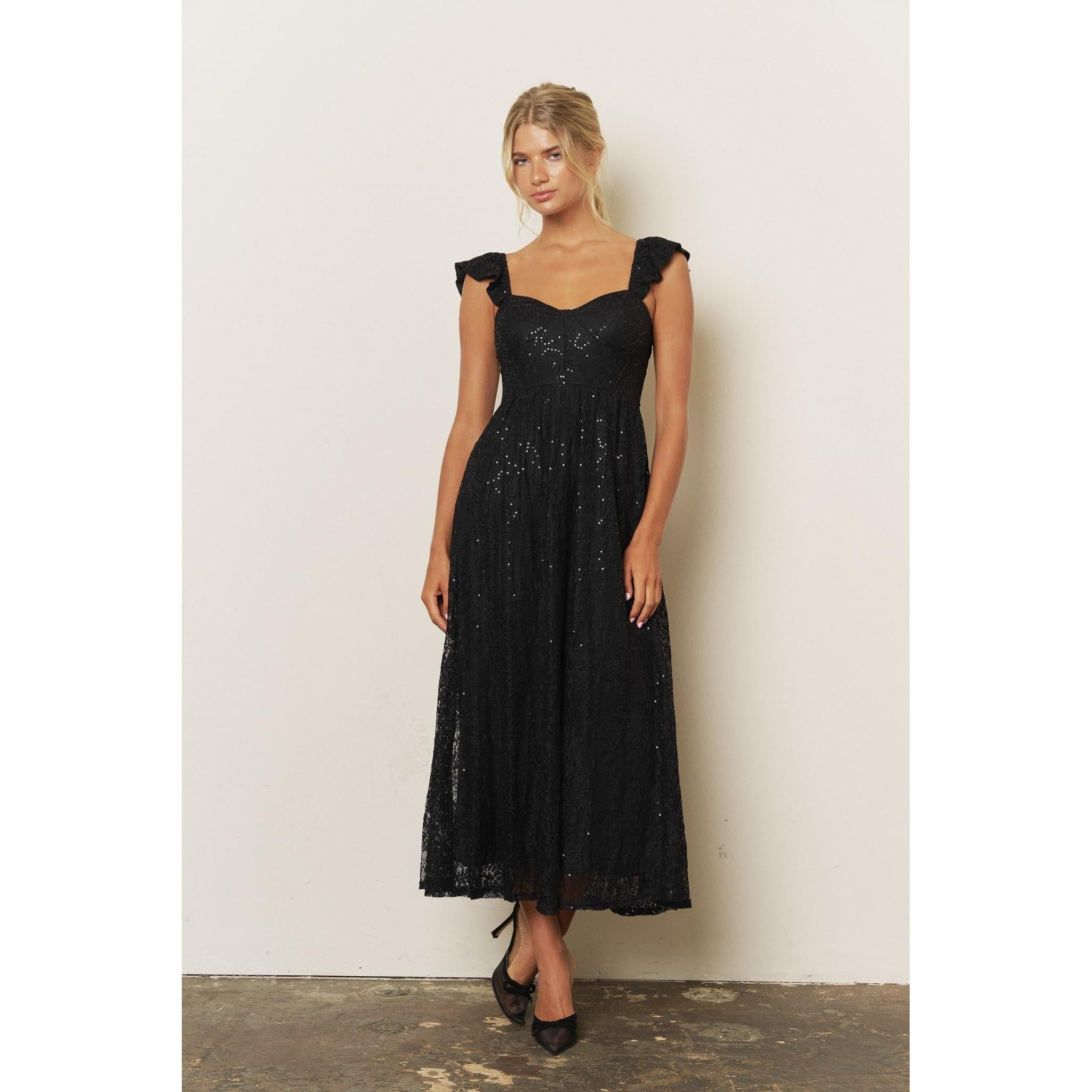 sparkly black sequin midi dress
