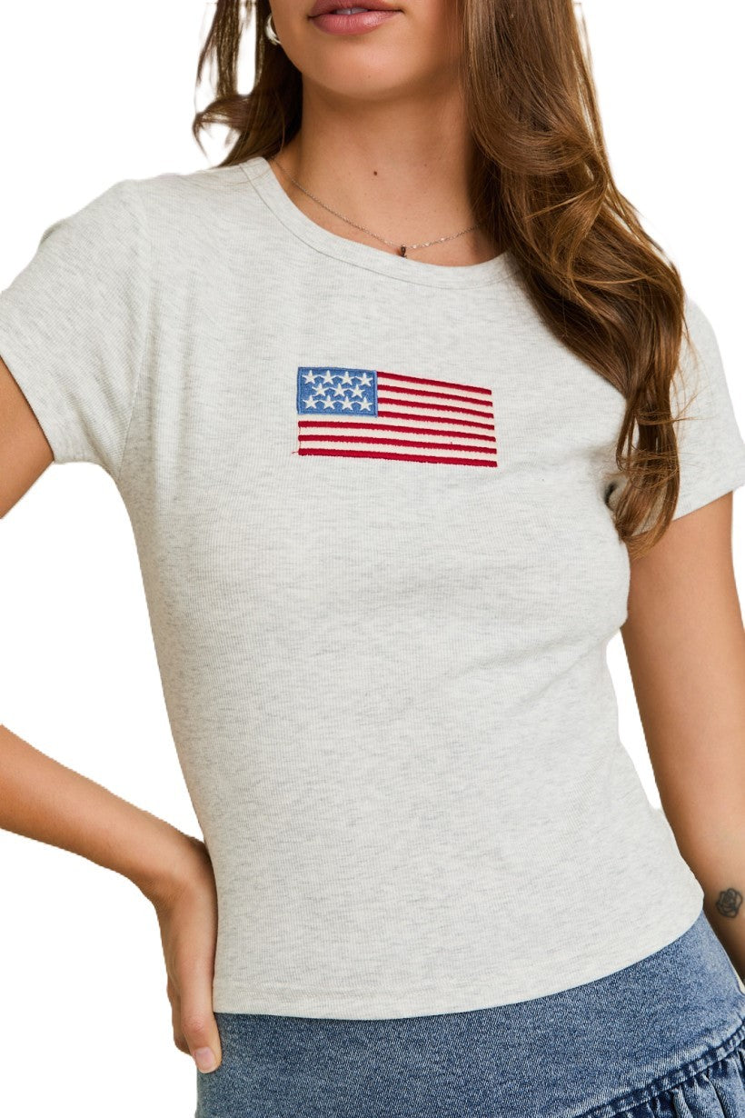American Flag Embroidery Tee