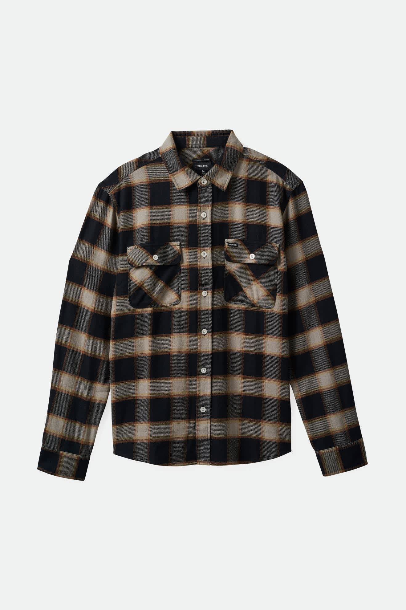Brixton Bowery Plaid Flannel Black and Cream