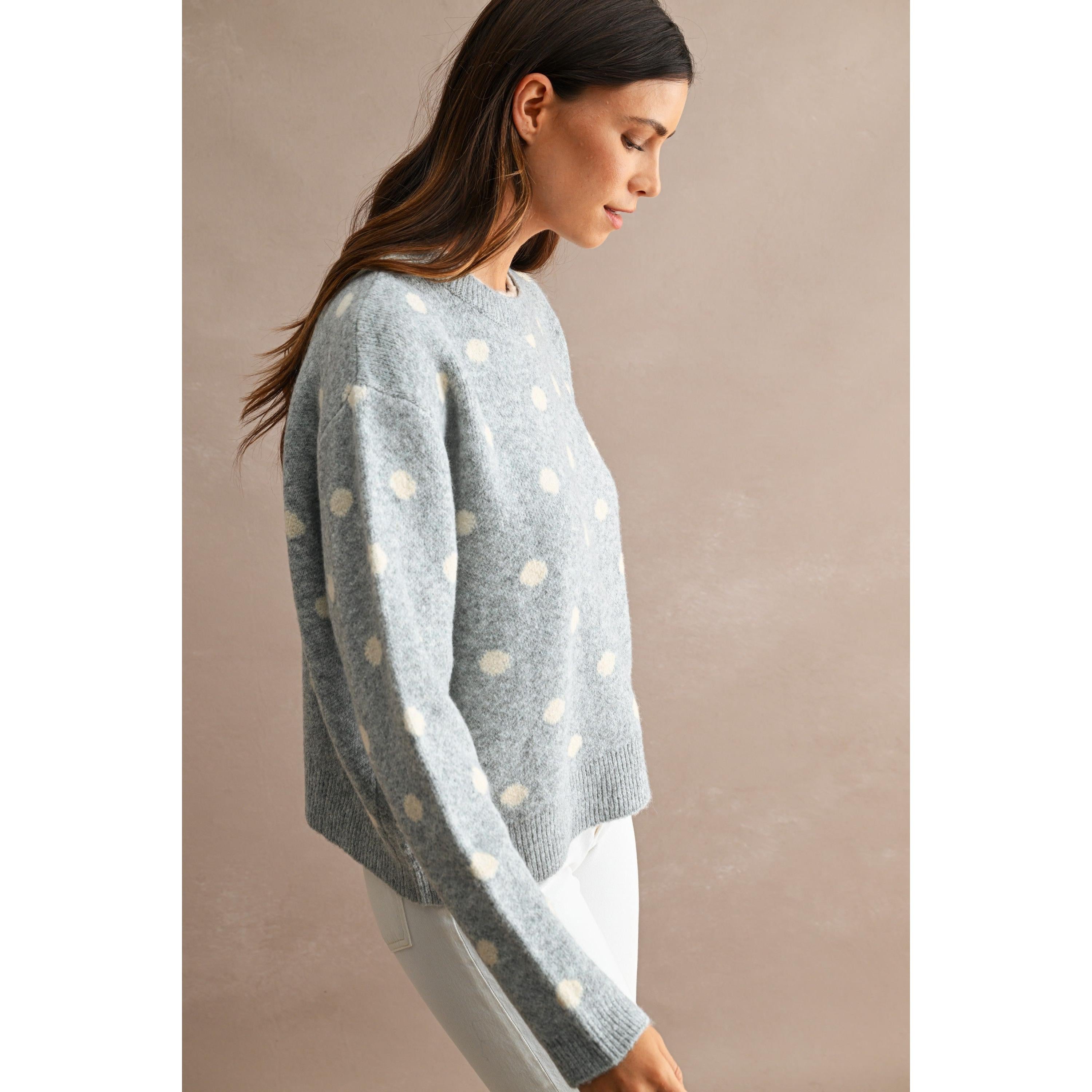 Contrast Trim Polka Dot Sweater || Heather Grey