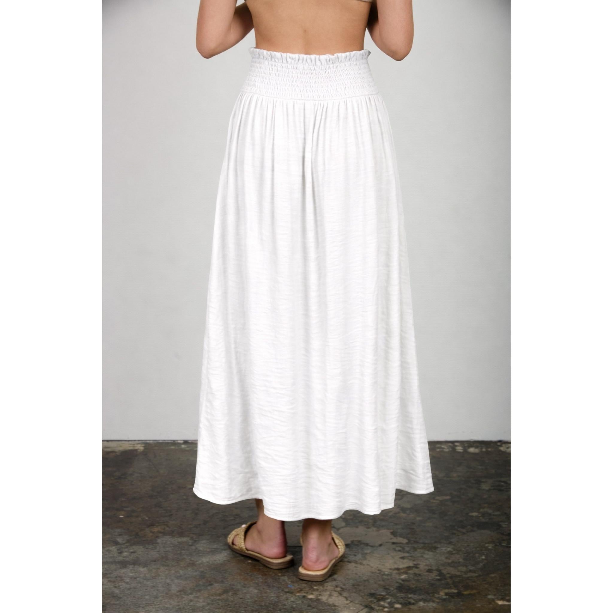 Smocked Waist Maxi Skirt || White