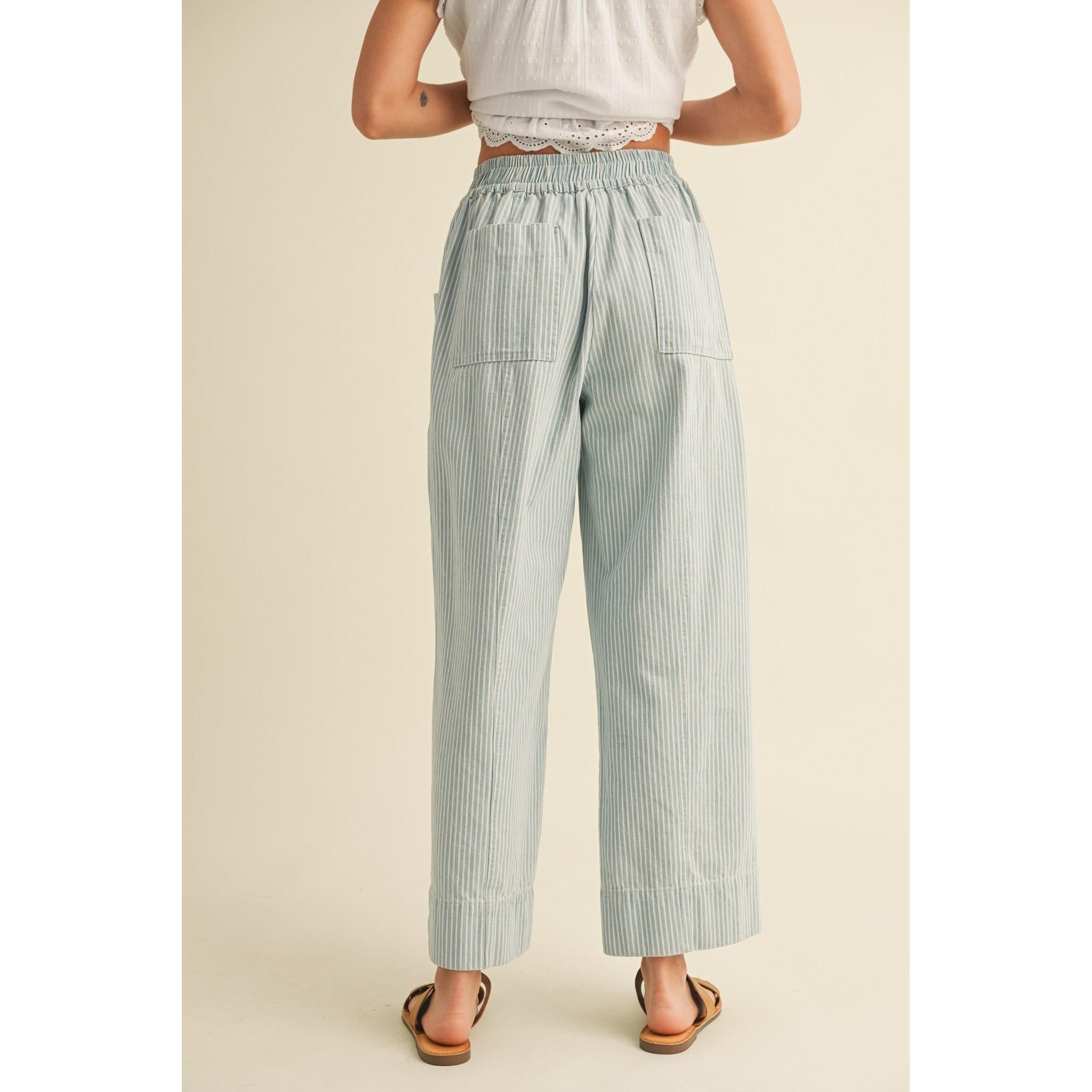 Striped Wide Leg Cropped Pants || Light Blue Stripe