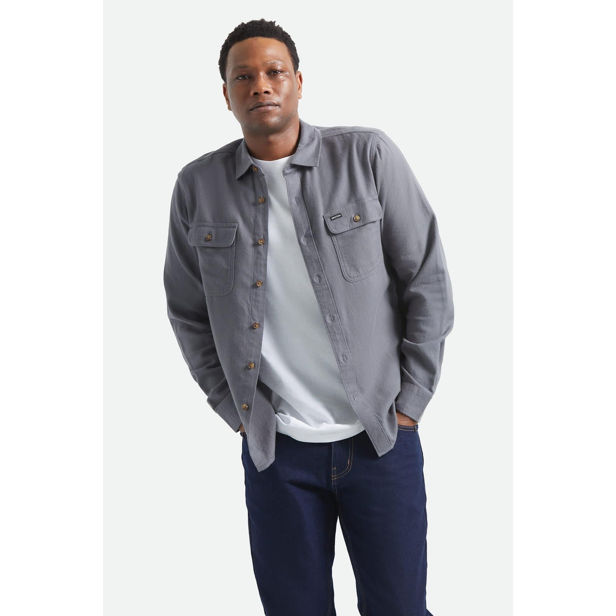 Brixton bowery lightweight flannel solid grey