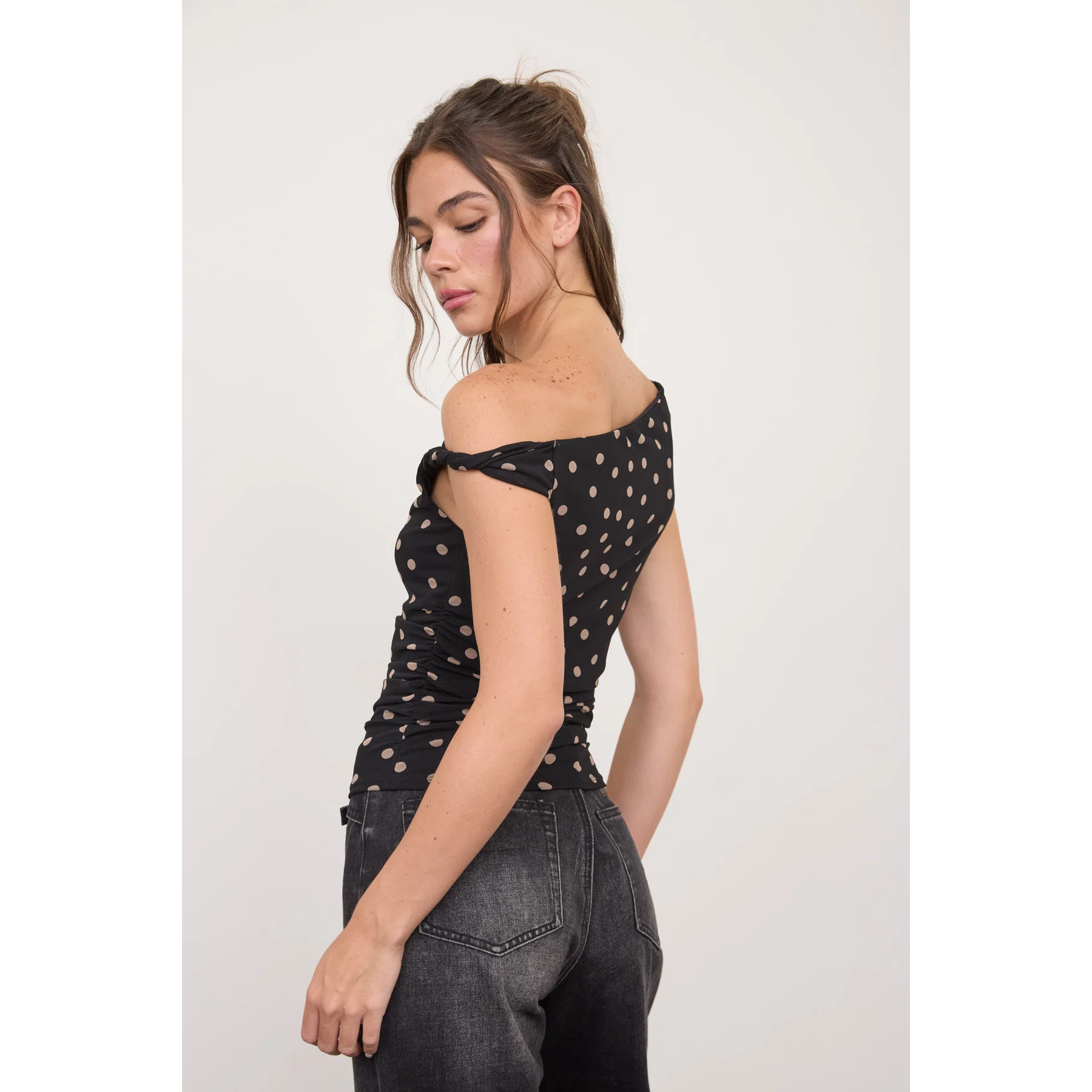 Polka Dot Asymmetrical Twist Detail Top