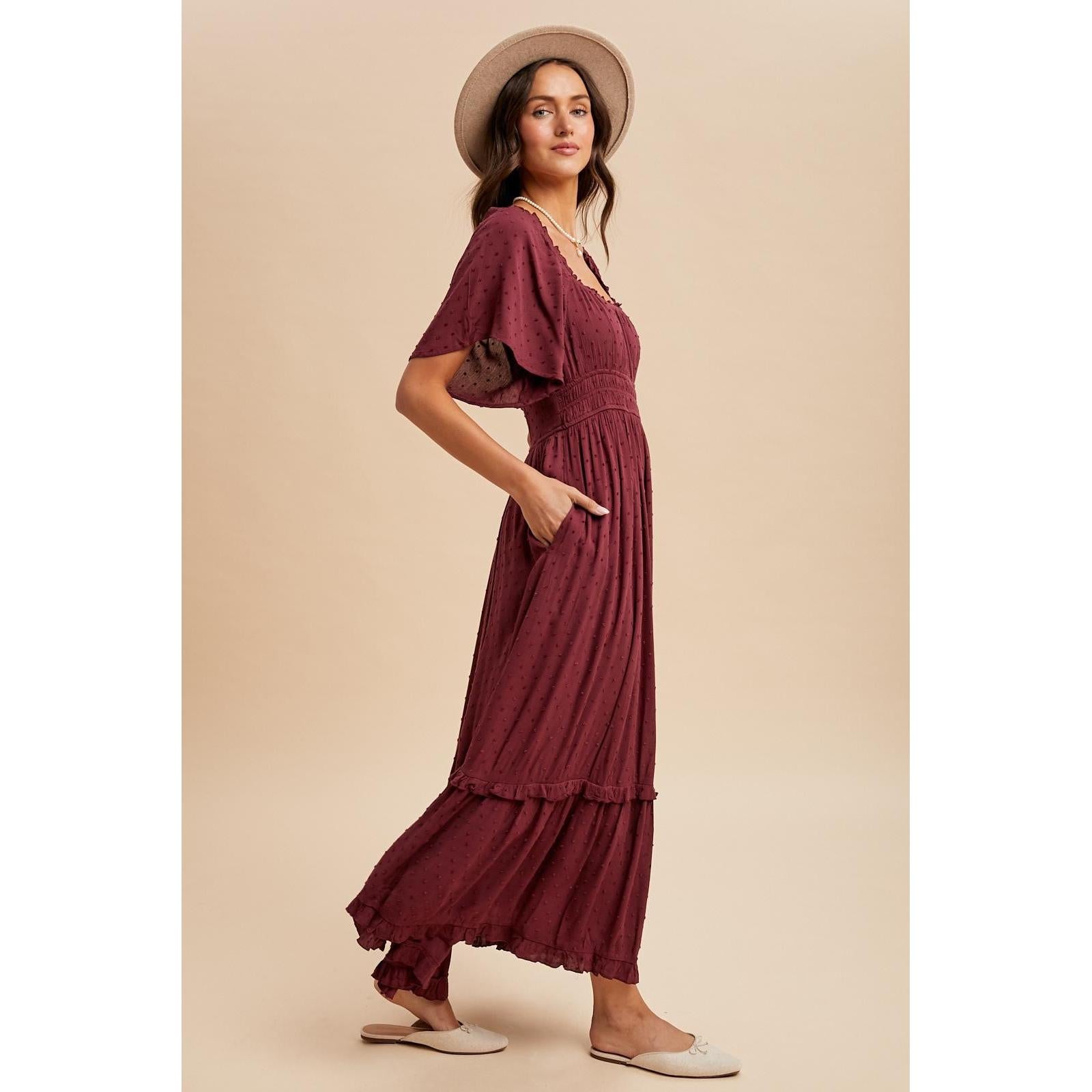 Swiss Dot Maxi Dress || Cherry Laquer