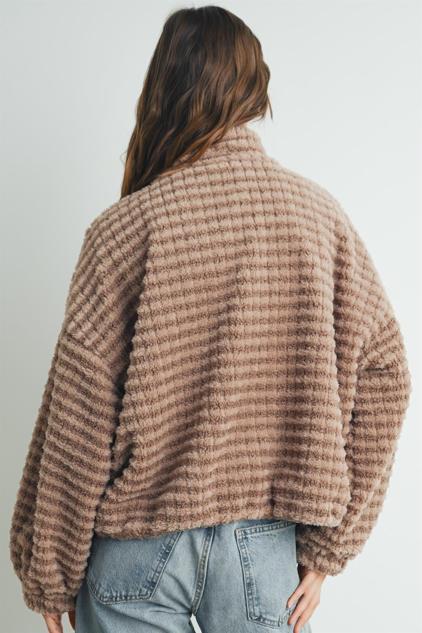 Stripe Plush Textured Jacket || Mocha